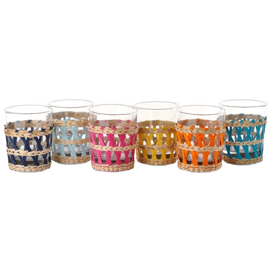 6x Reed Drinking Glasses Set Multicolor Reliving