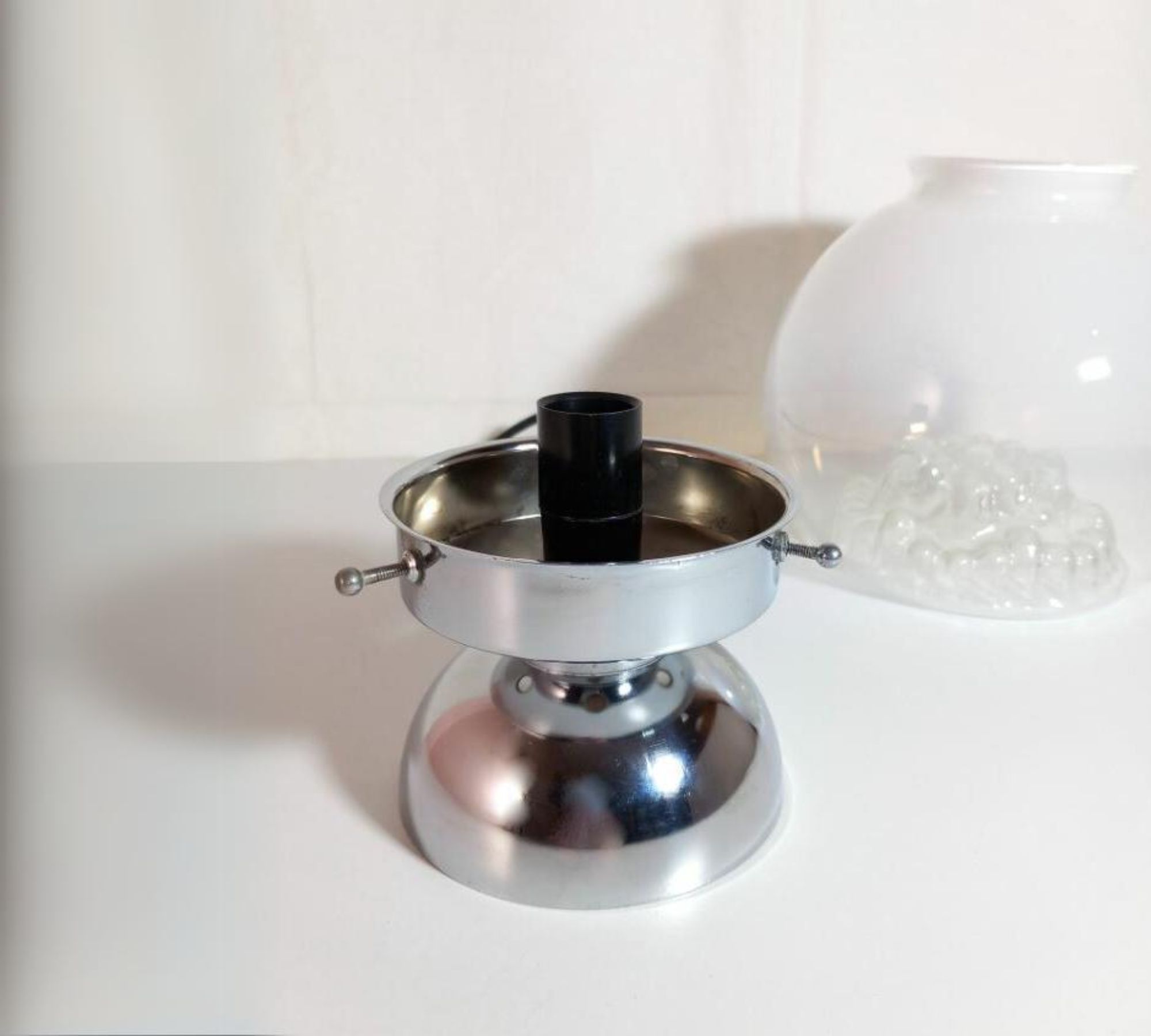 Vintage Tischleuchte Glas Chrom Weiß