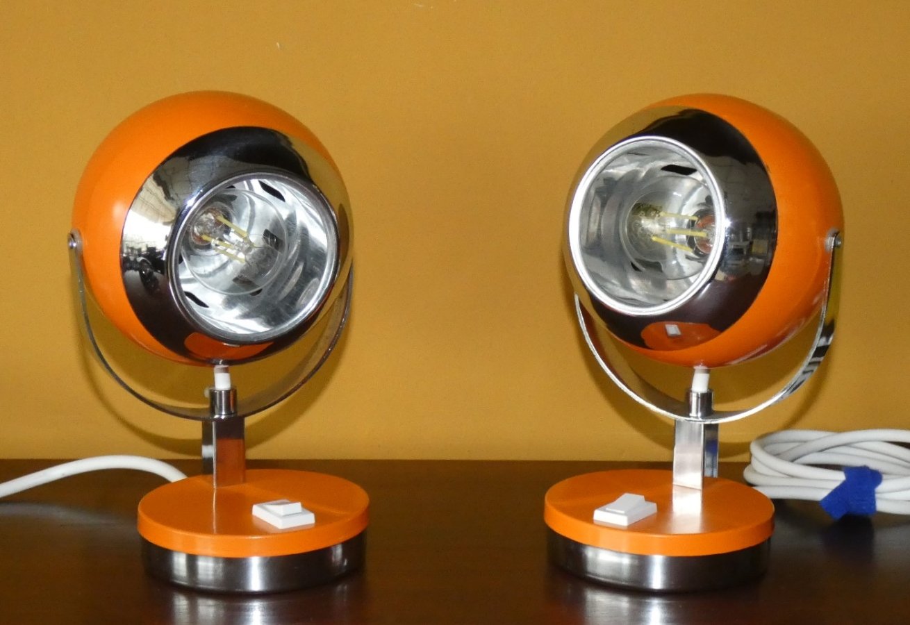 Set di 2 lampade Eyeball arancioni anni '70