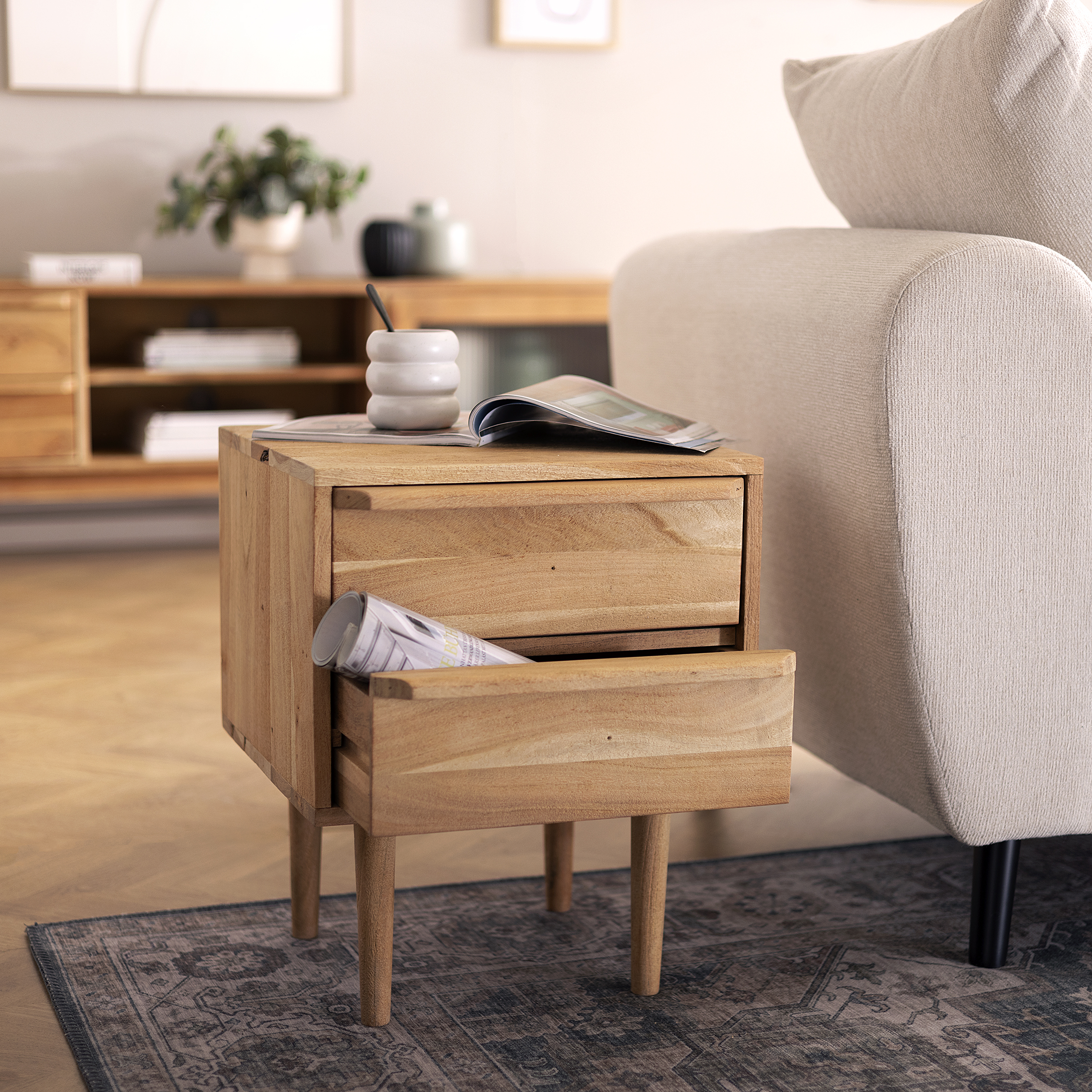 Nightstand RIBBY Solid Acacia