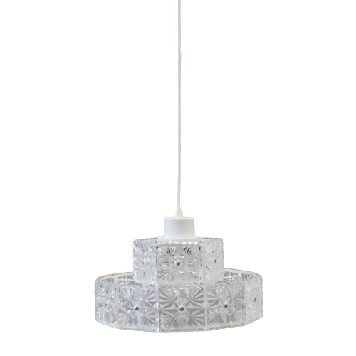 Vintage pendant lamp glass metal white 1970s