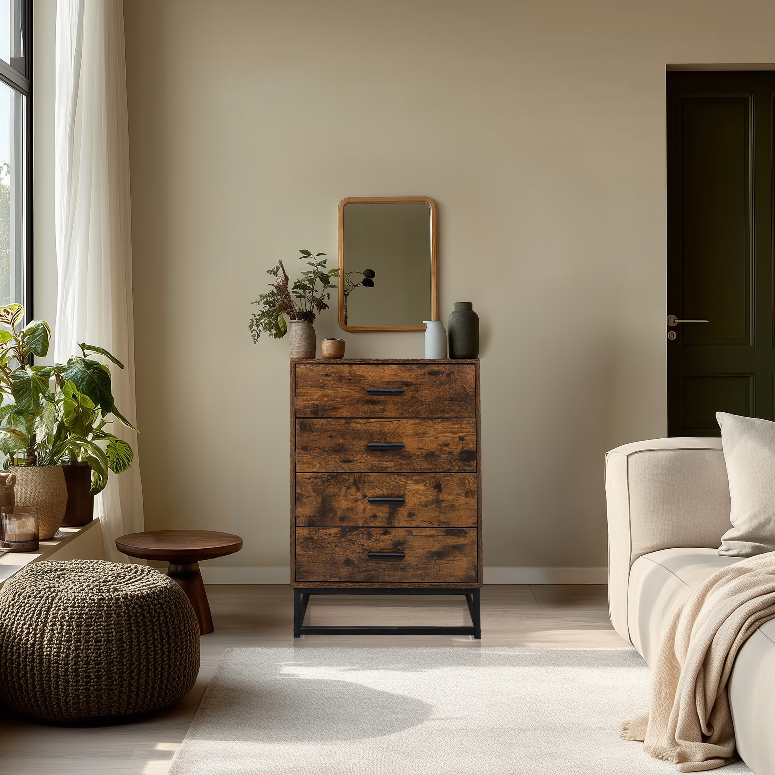 VINSTRA Kommode mit 4 Schubladen Braun