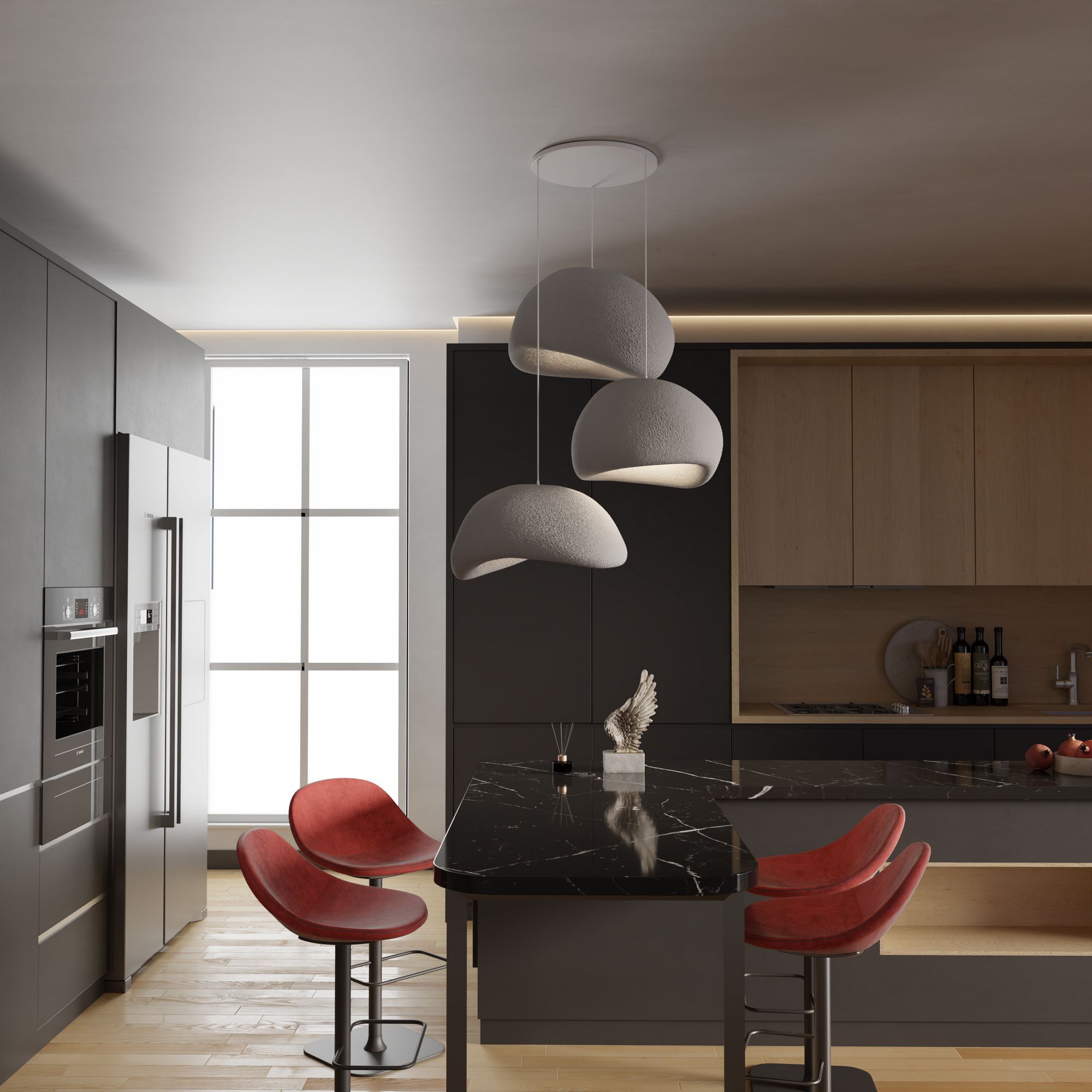 3-Flammig Wabi Sabi Shibumi Orbs Pendelleuchte Beton Grau
