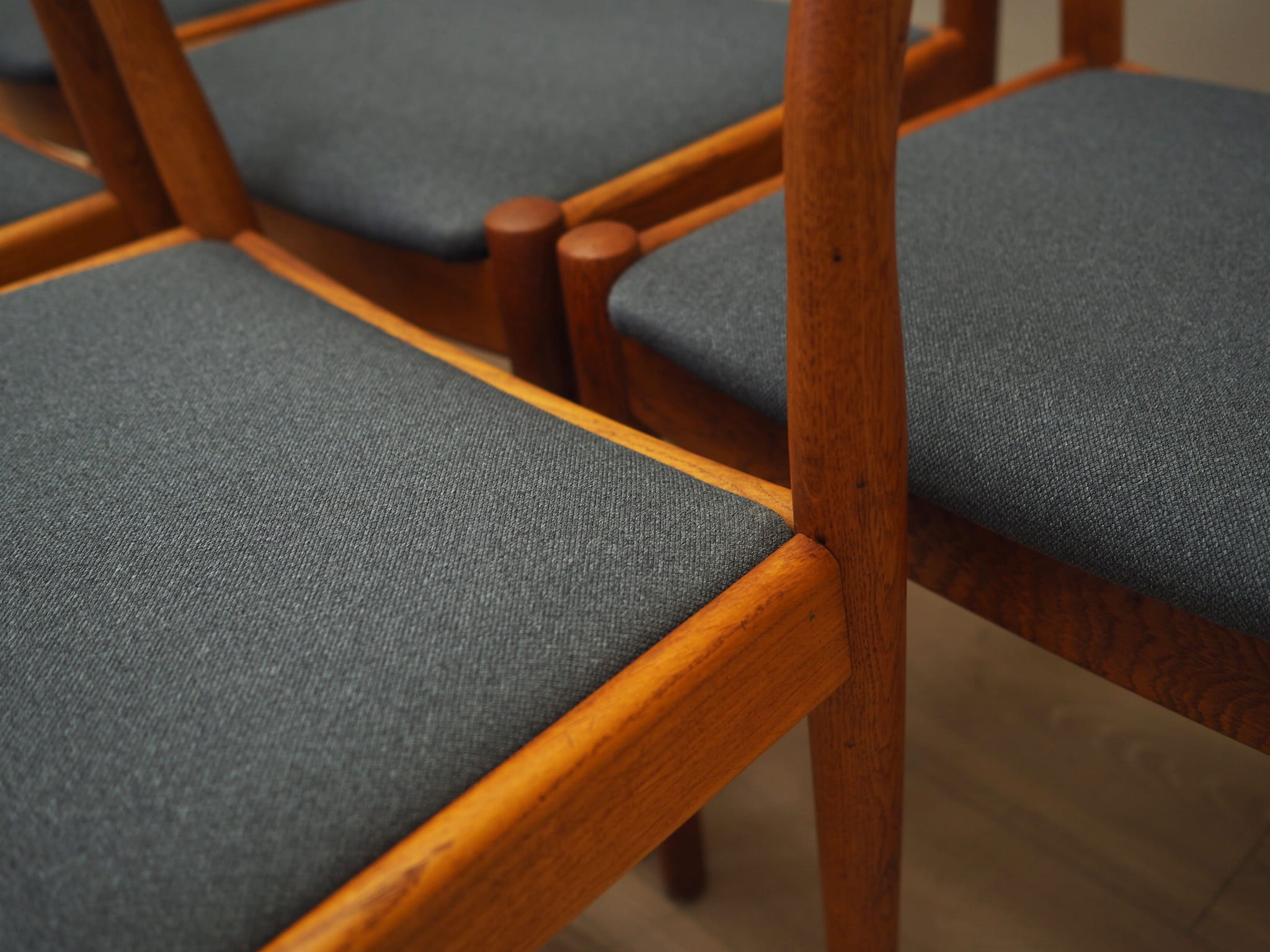 6x Vintage Chair Teak Wood Textile Brown 1970s