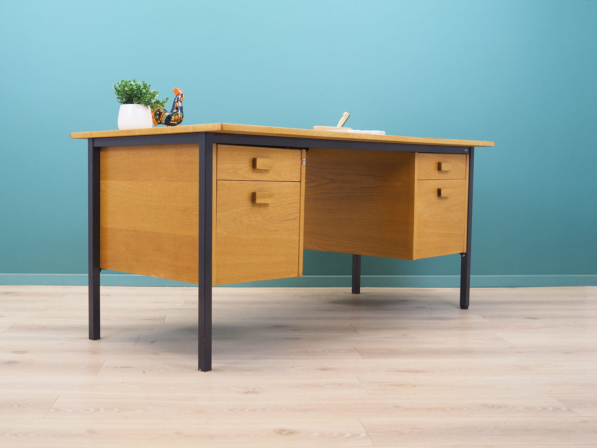 Vintage Desk Ash Wood Brown 1980s