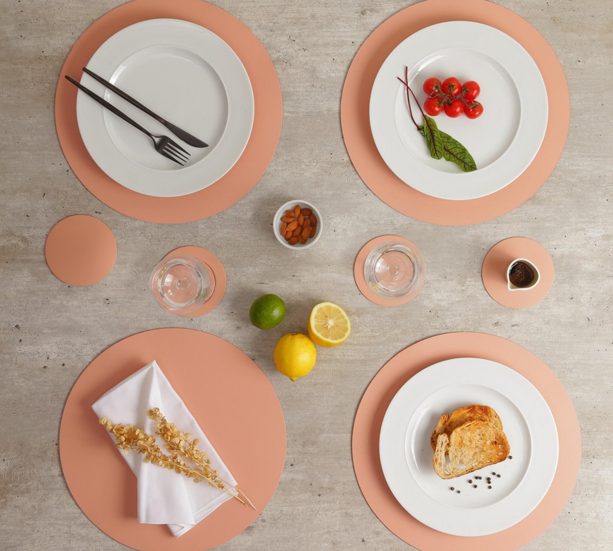 2x Rundes Tischset Duo 100% Recyceltes Leder Pink