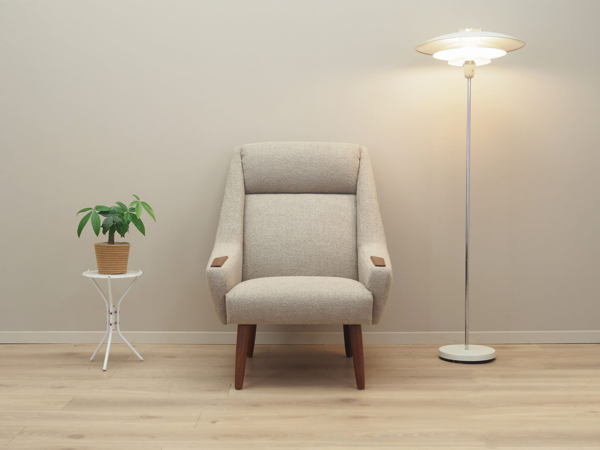 Vintage armchair Teak wood Textile Beige 1960s