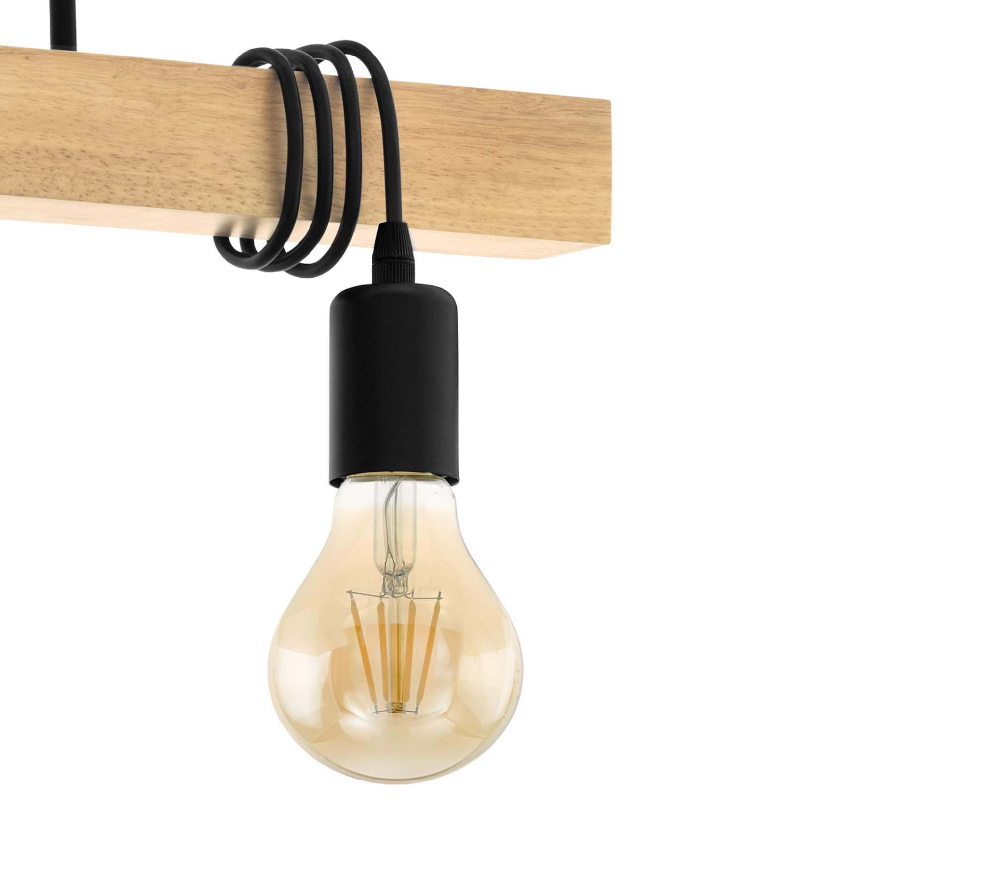 4-Light Pendant Light Steel Solid Wood Black