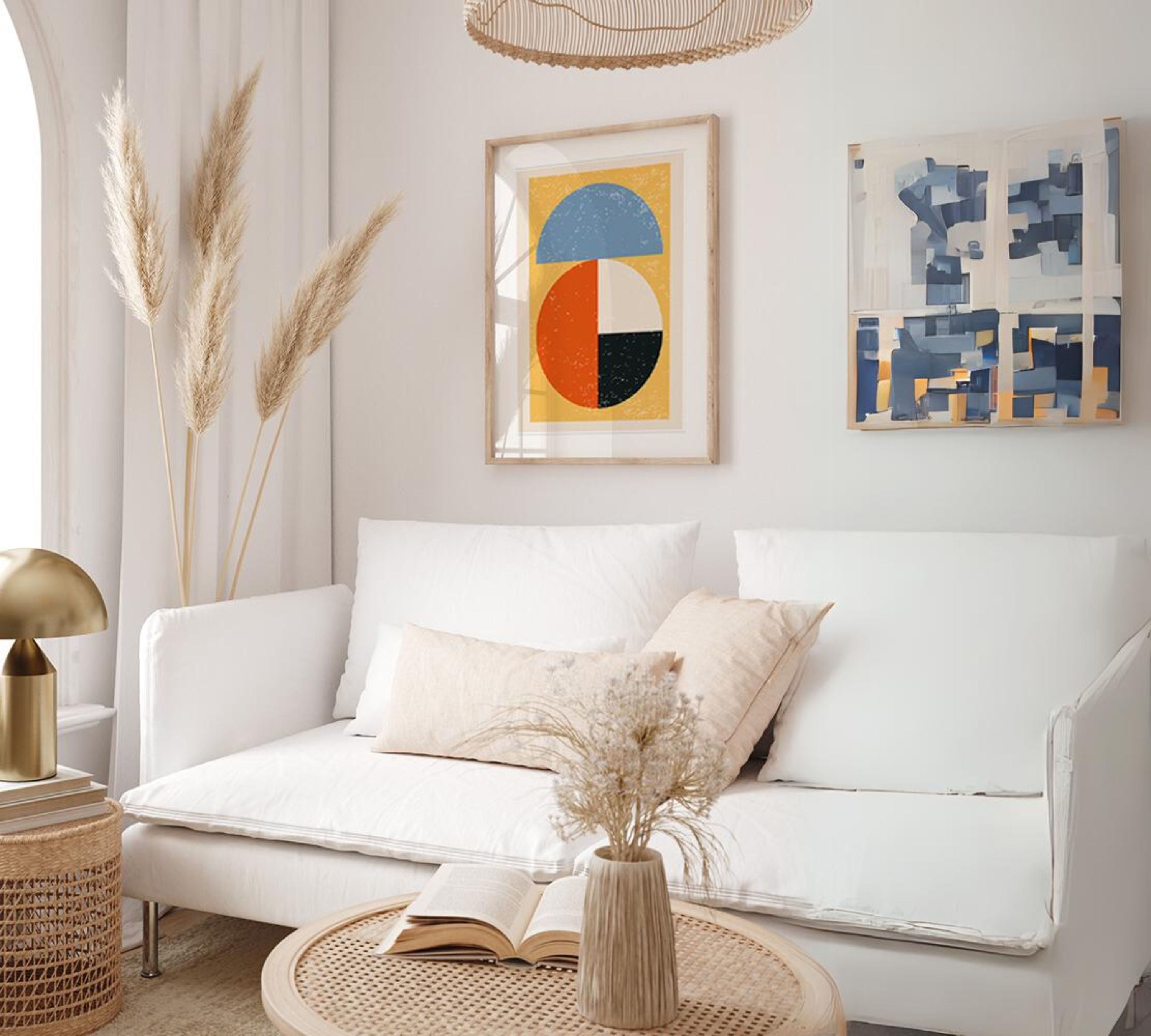 Figura ispirata a Delaunay stampa d'arte con cornice multicolore