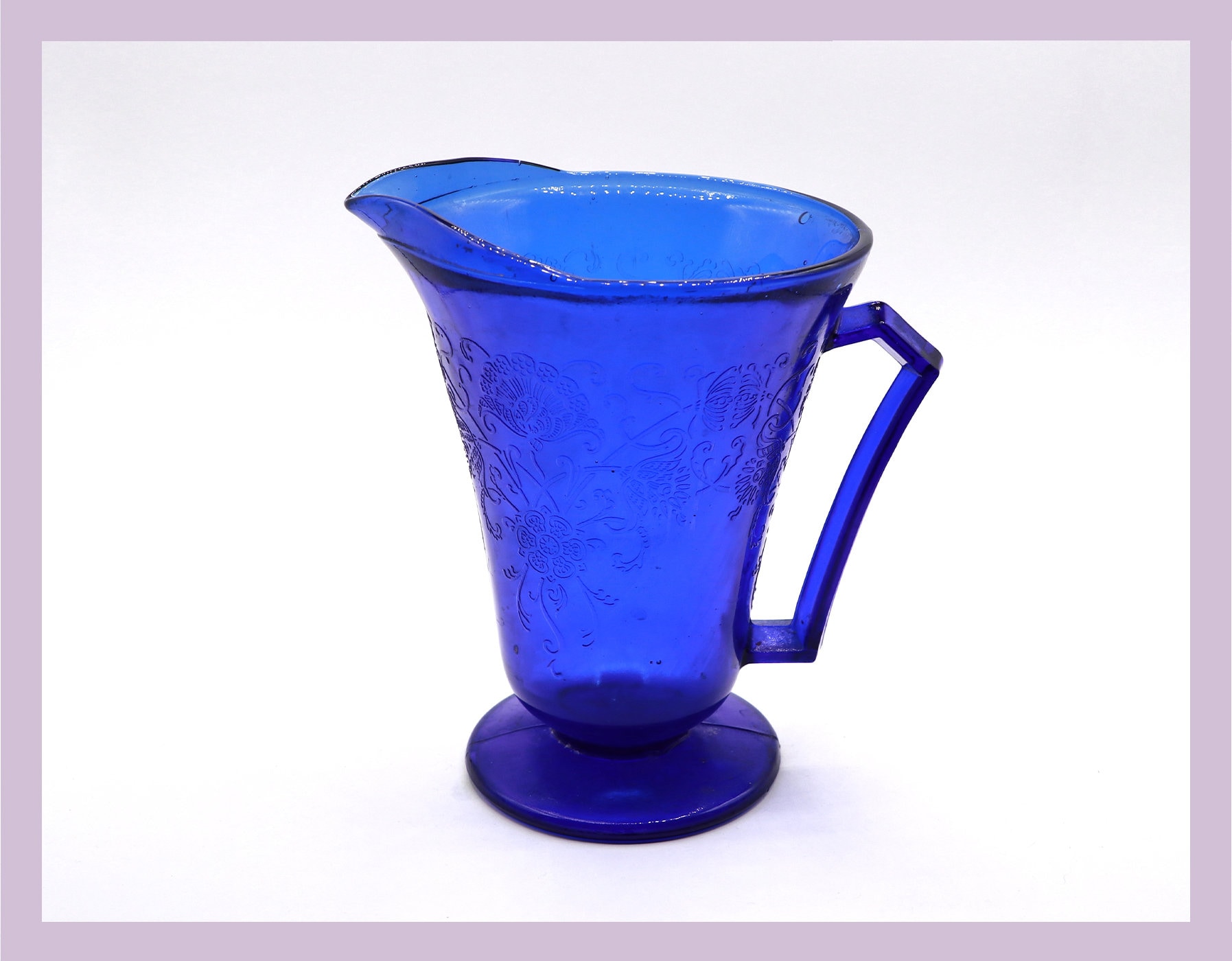 Vintage Caraffa Vetro Pressato Blu Cobalto Anni '70