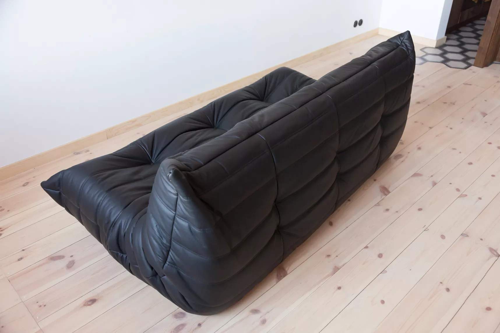 Togo Sofa 3-Sitzer Madras-Leder Schwarz