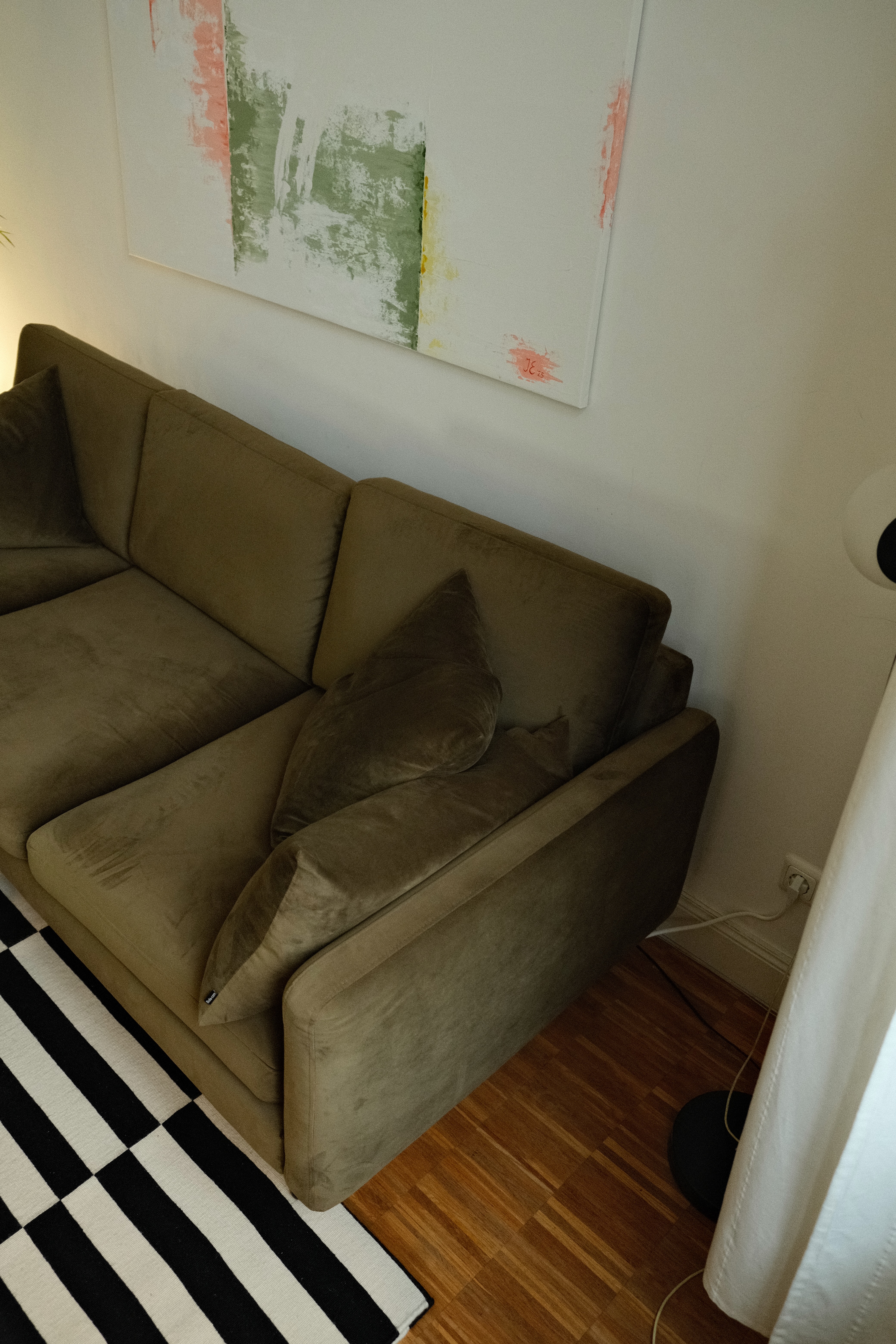 3-seater Scandinavia sofa and ottoman velvet dark green