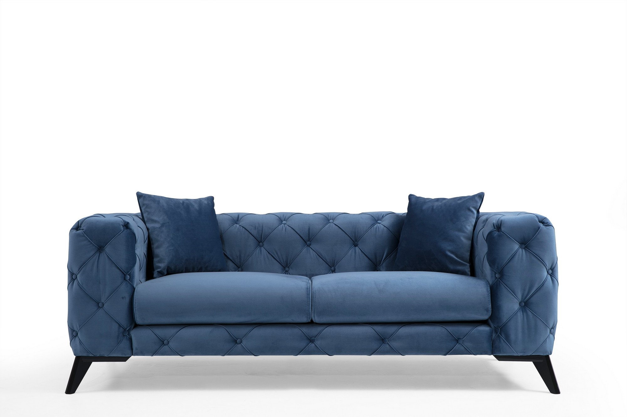 Como Sofa 2-Sitzer Blau mit schwarzen Beinen