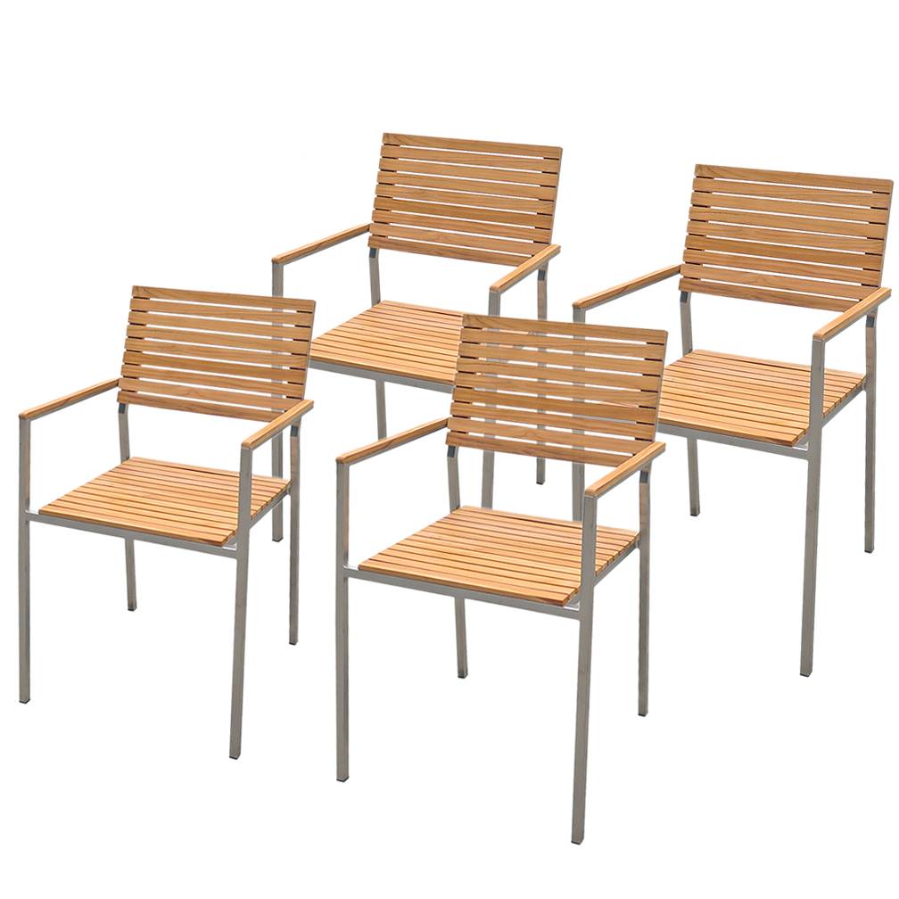 Stacking chair Denver set of 4 steel teak wood brown