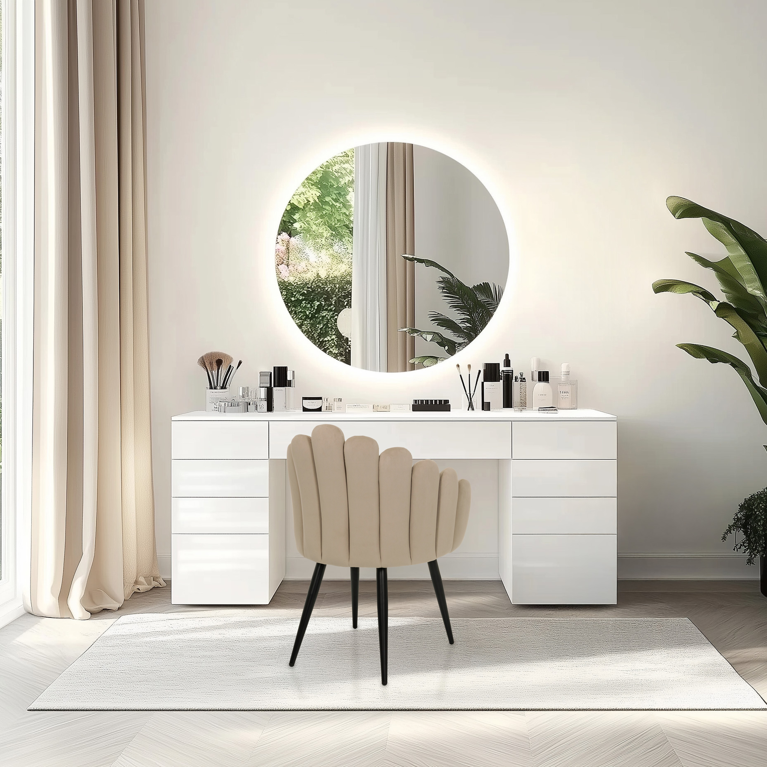 SCALLORE Dining chair in shell shape velvet light brown