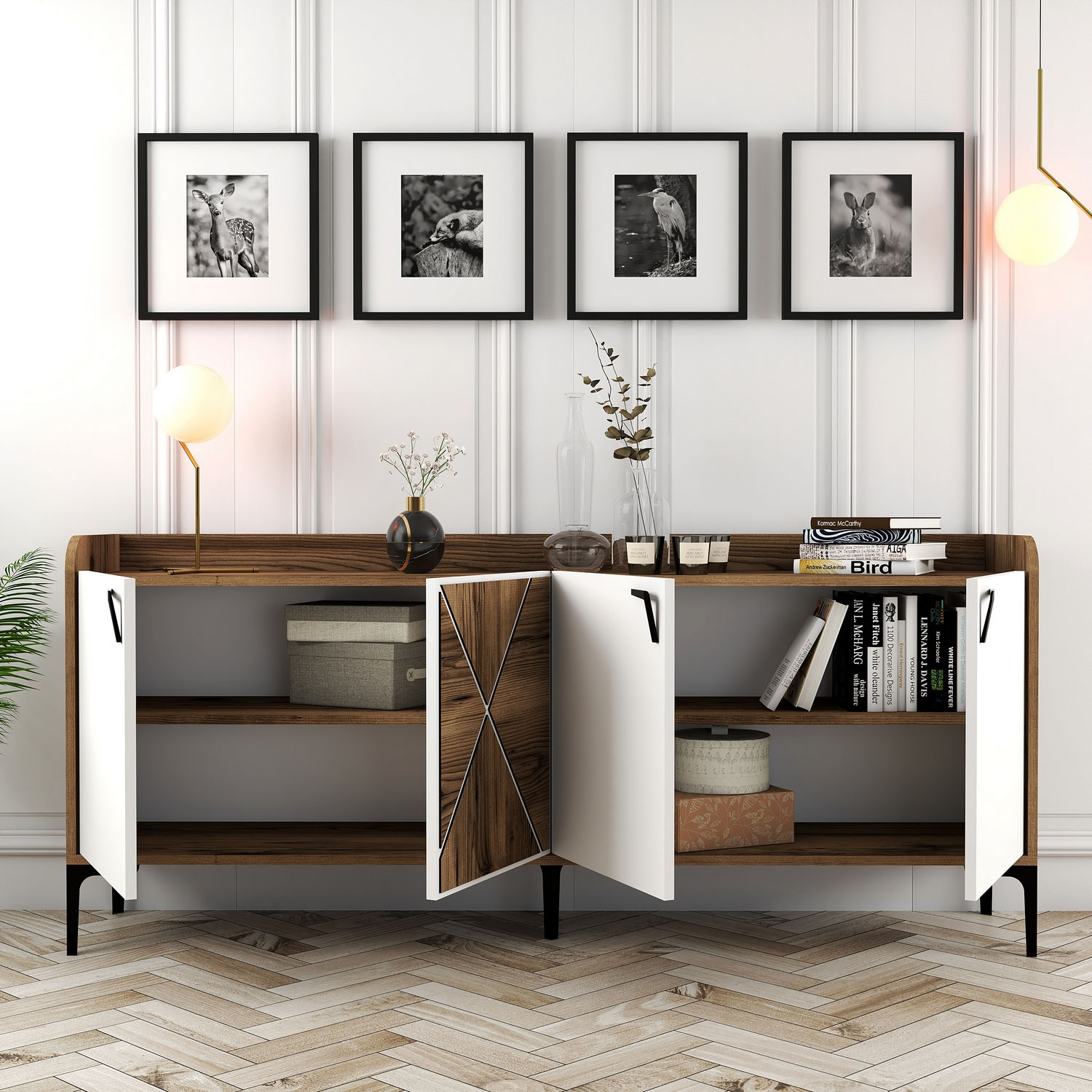 Venedik Sideboard Walnussbraun Weiß