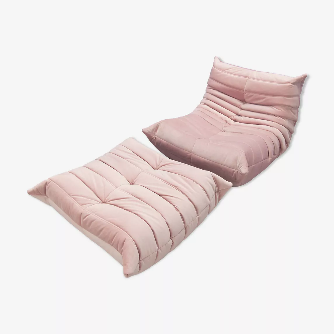 Togo armchair and ottoman set velvet light pink