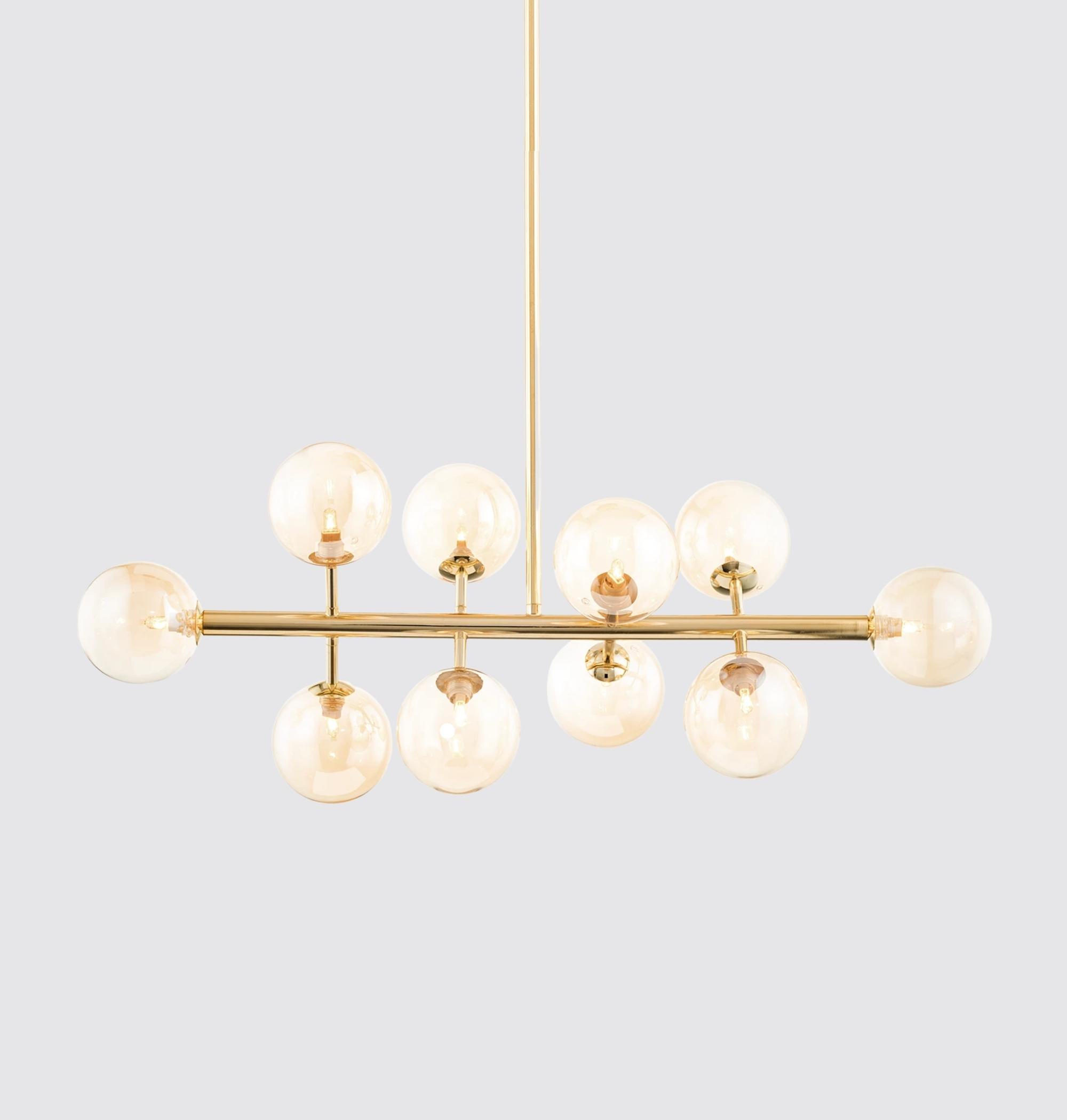 10-flame LED pendant light smoked glass gold
