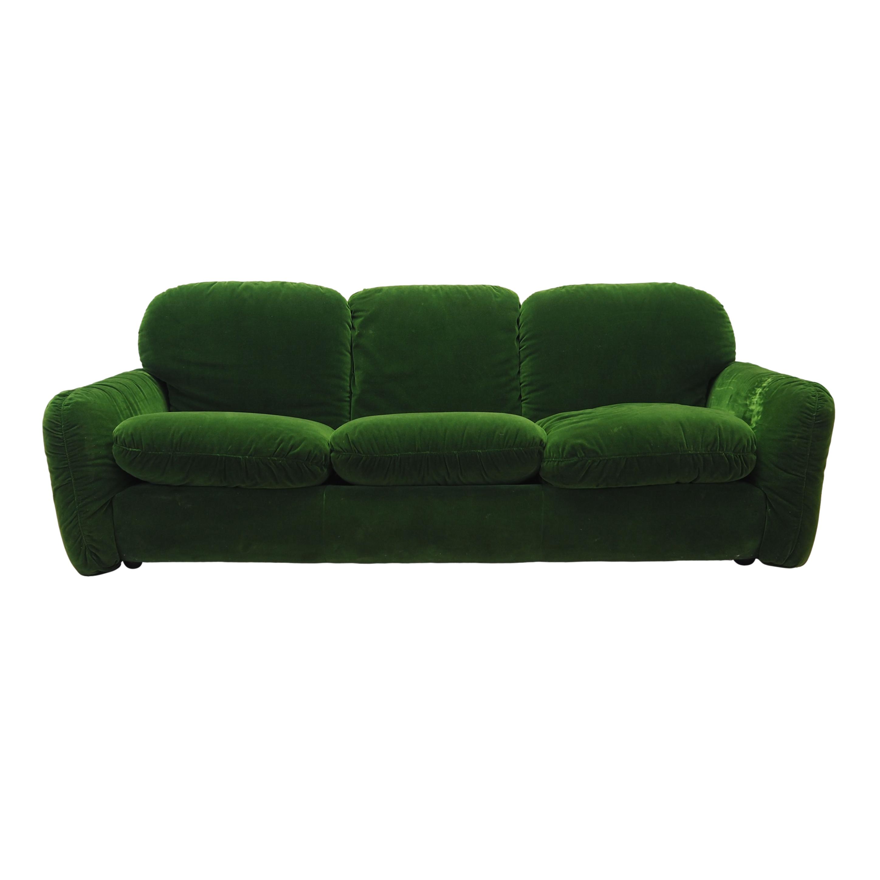 3-Sitzer Sofa Velours Grün 1970er Jahre