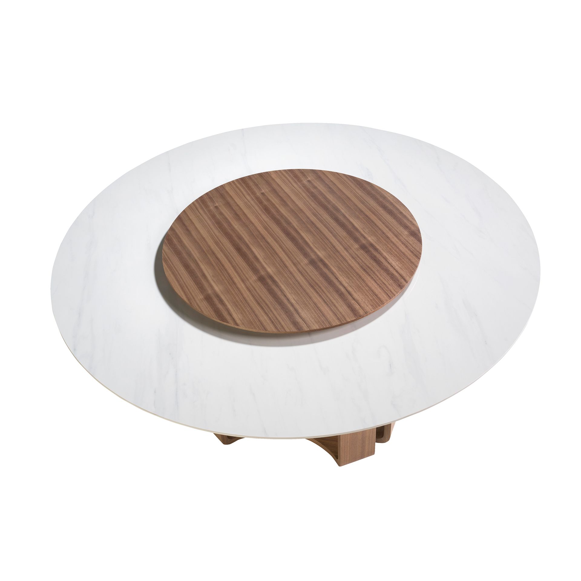 Runder Esstisch aus Porzellanmarmor und Walnuss 1137