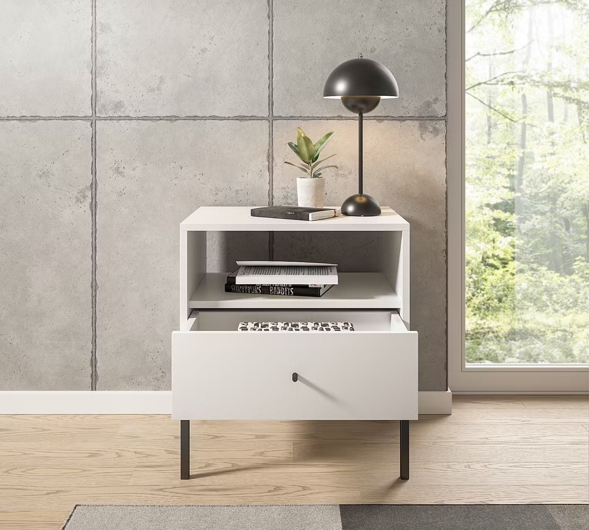 Bandoba Nachtkommode Metall Holz Weiß