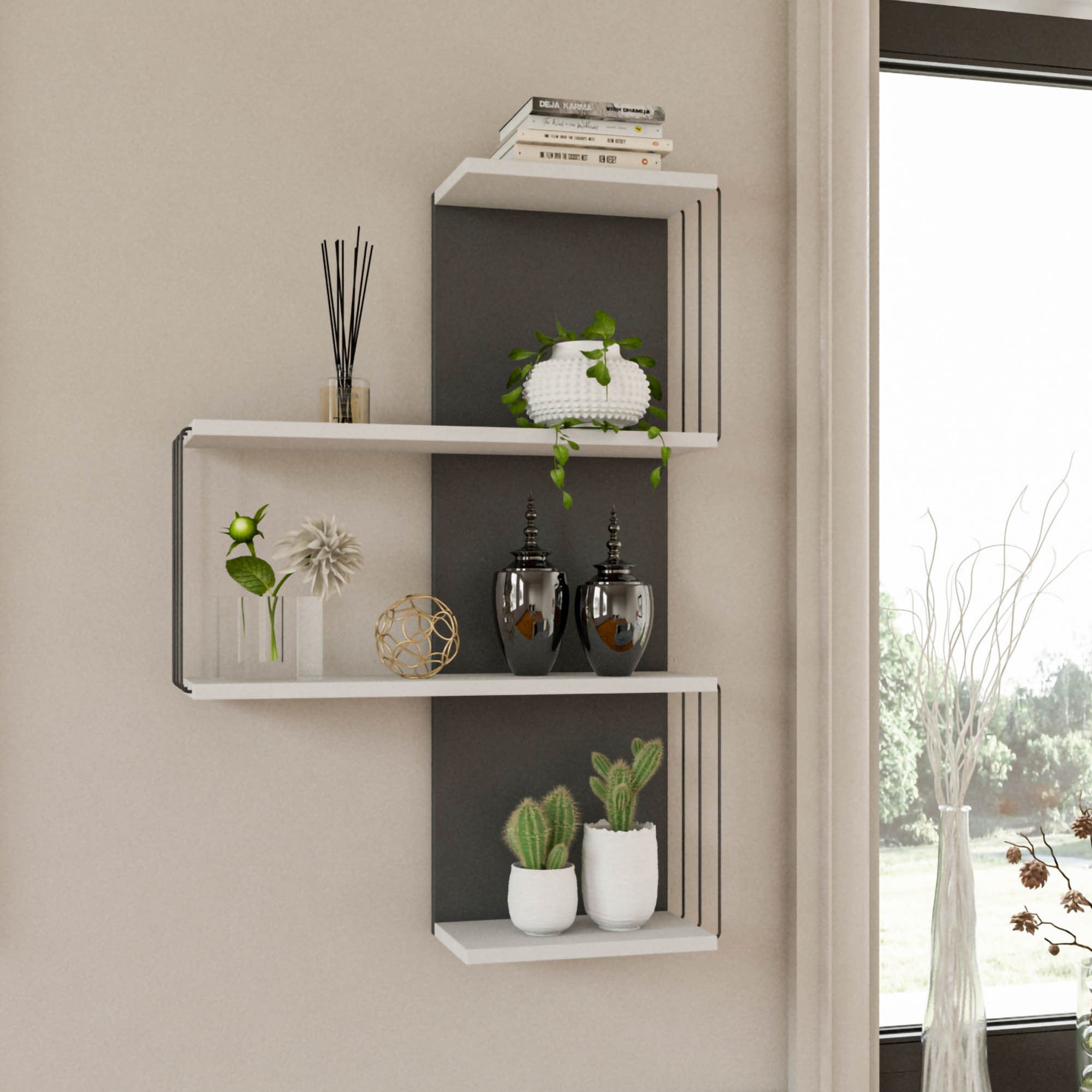 Cambel Wall shelf Wood veneer White Anthracite