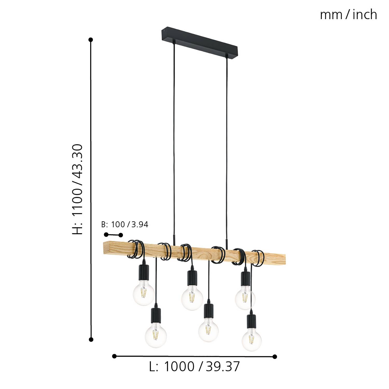 6-Flammig Townshend Pendelleuchte Eiche Massiv