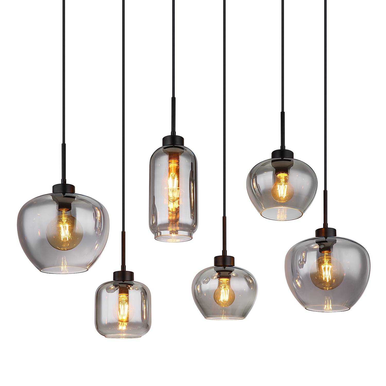 Pendant light Type E 6-Light Colored glass Iron Matte