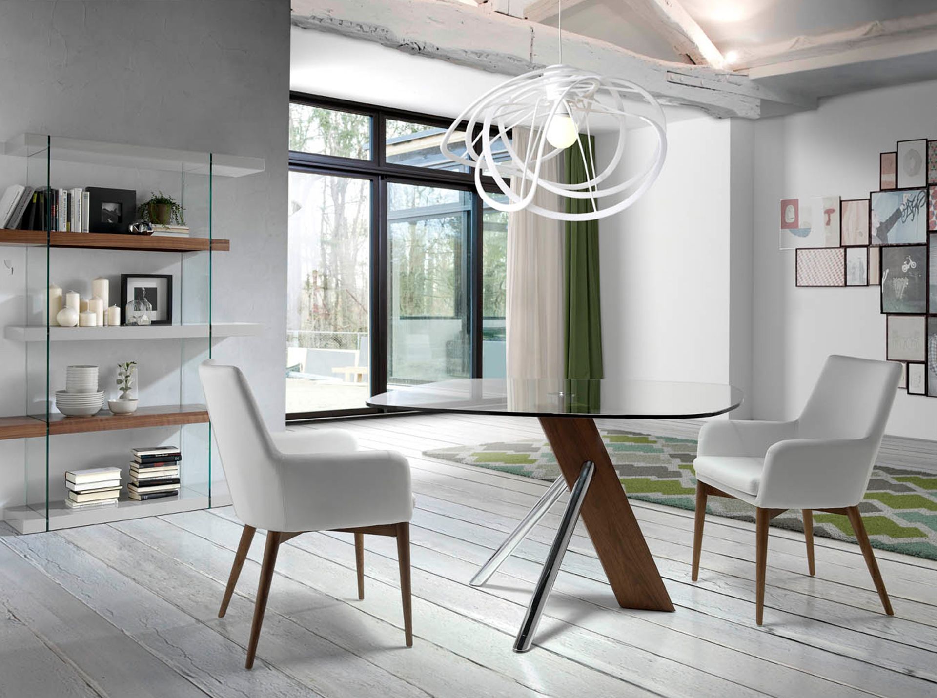 Sedia con braccioli ecopelle legno bianco