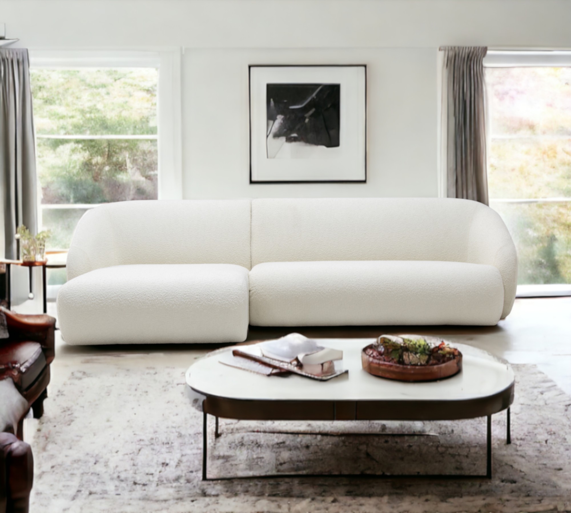Blanca 3-Sitzer Sofa Récamiere Links Bouclé Off-White