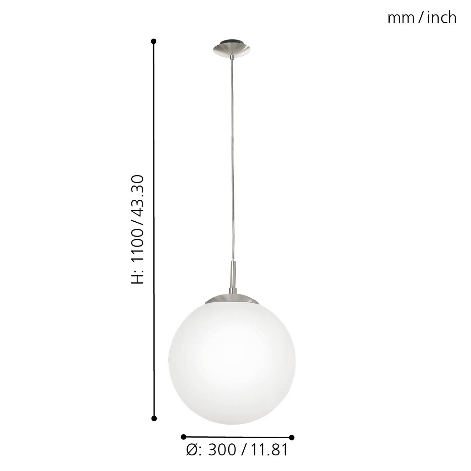 Rondo Pendelleuchte Opalglas Stahl 1-flammig 30 cm
