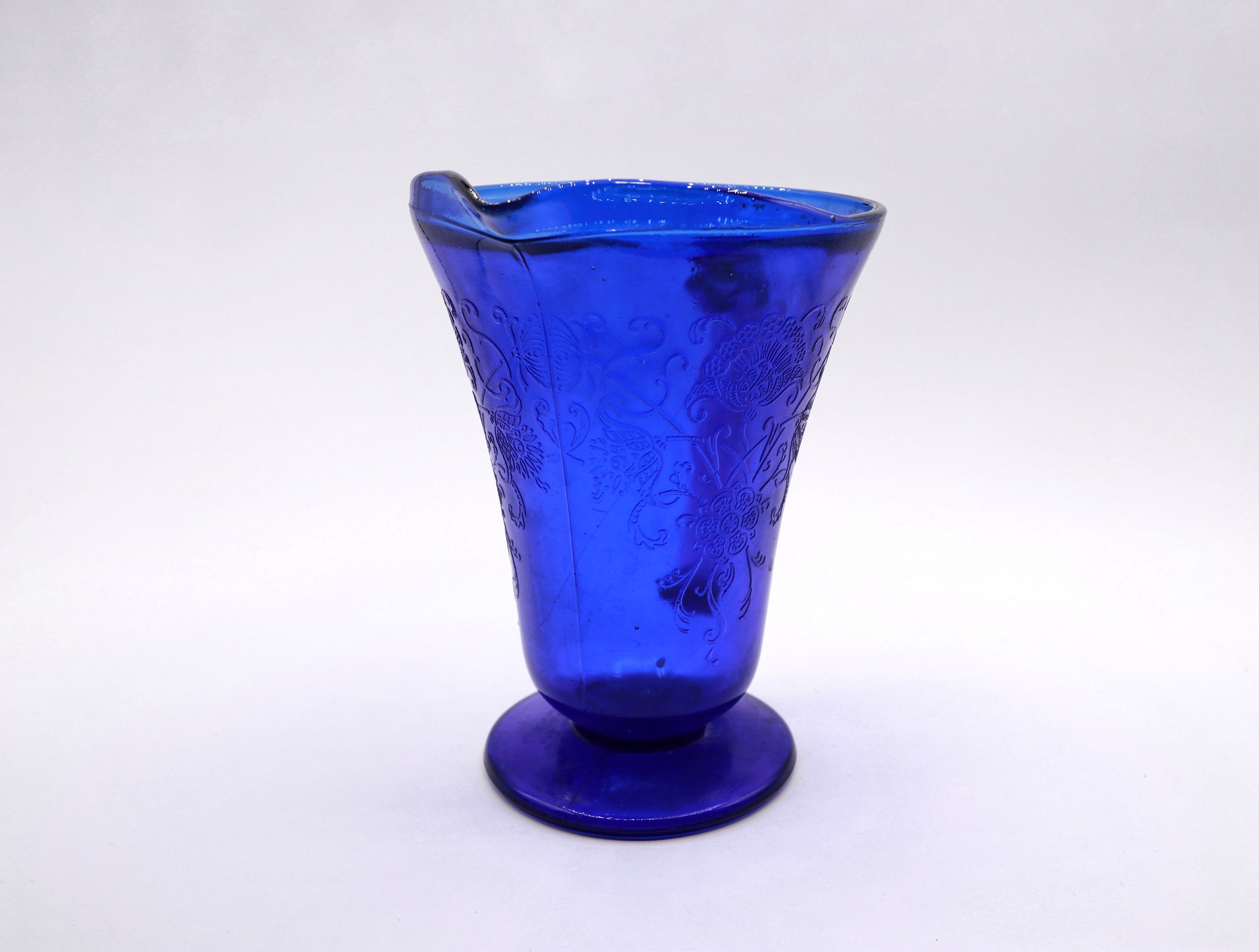 Vintage Carafe Pressed Glass Cobalt Blue 1970s