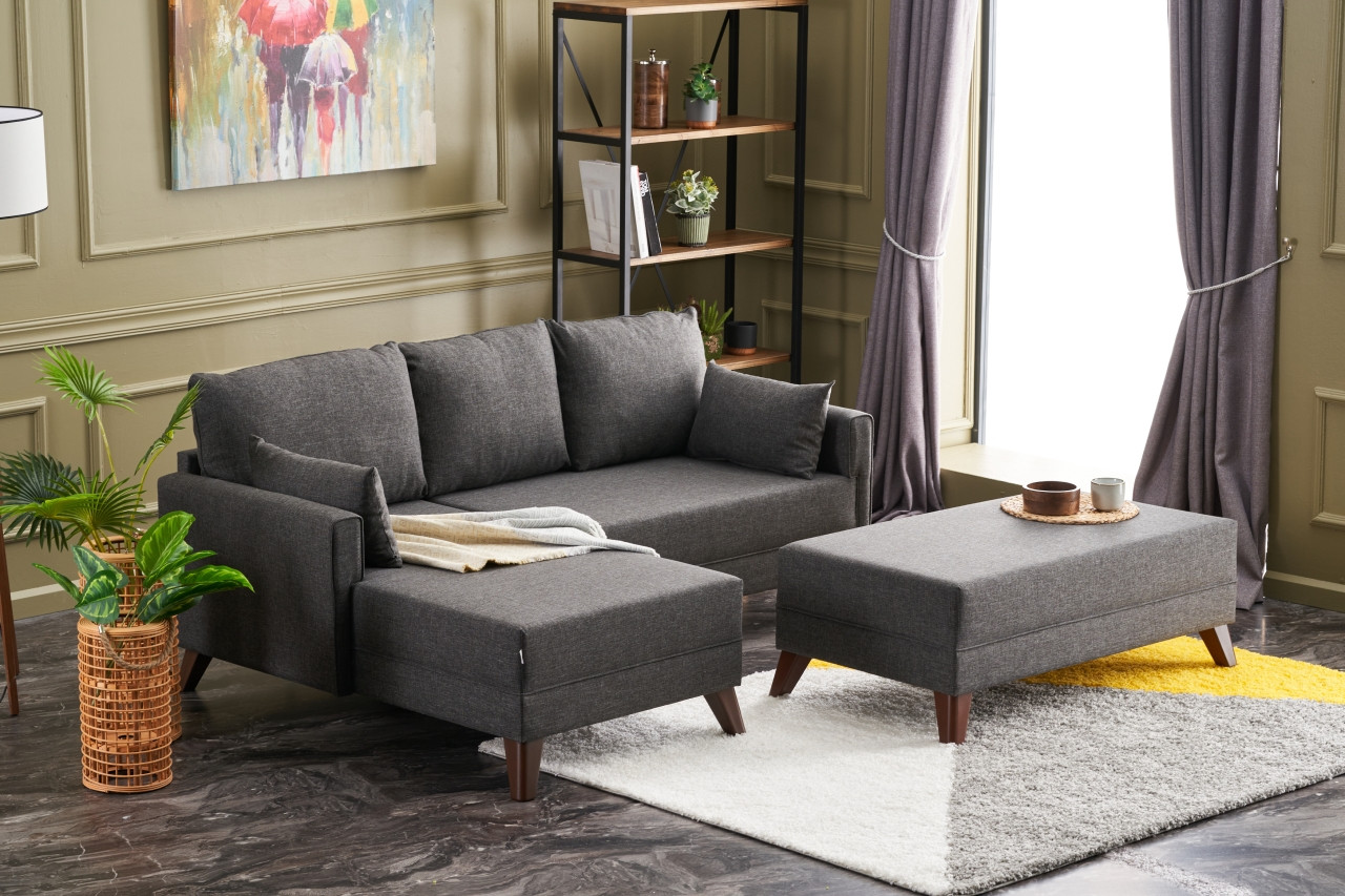 Bella Sofa Récamiere Links mit Hocker Anthrazit