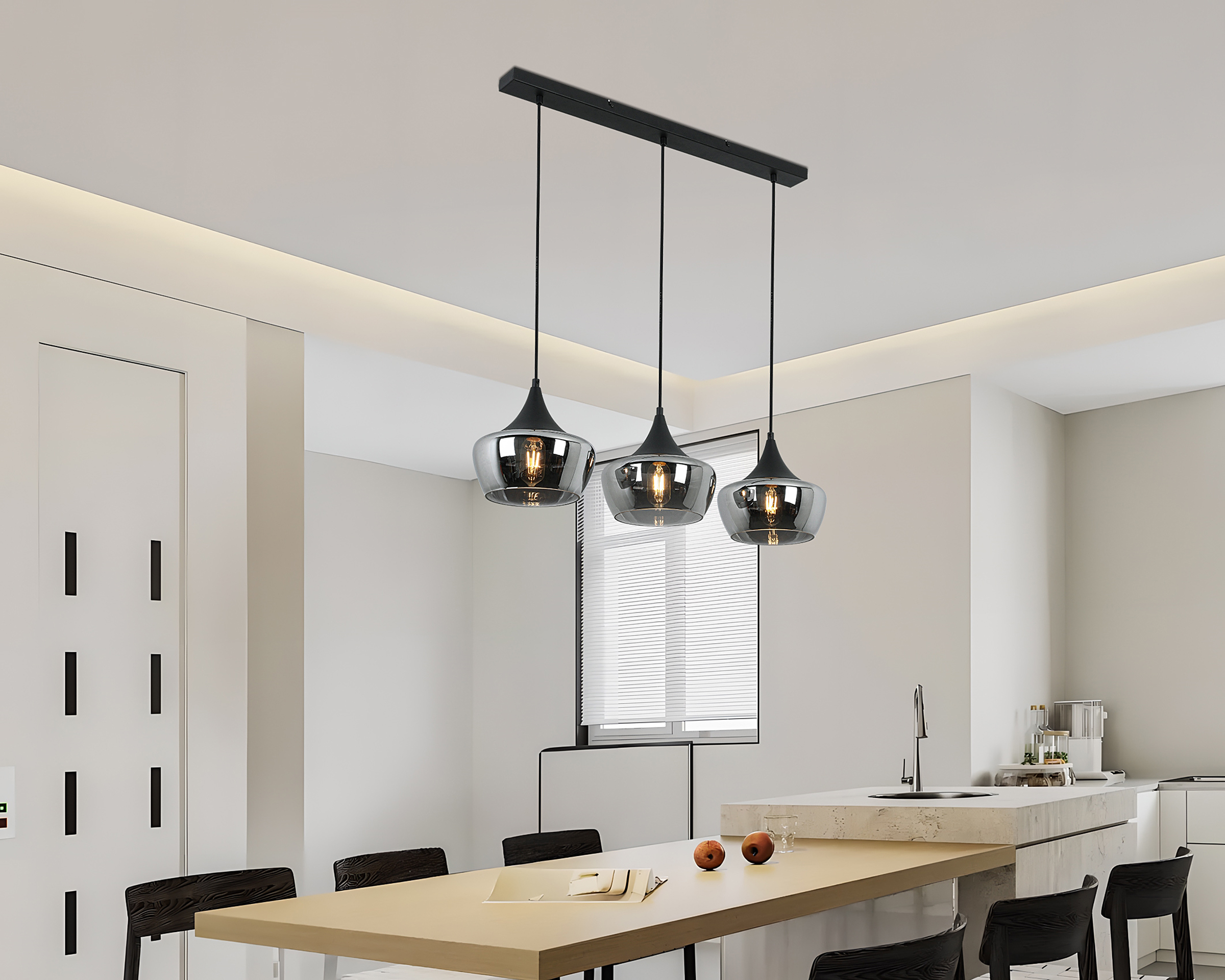 Pendant light Oli 3-light iron smoked glass black
