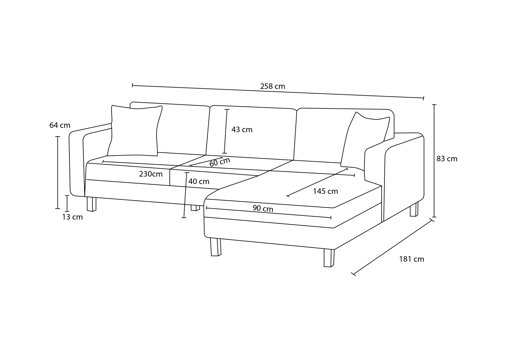 Kale Sofa Récamiere Links Grau