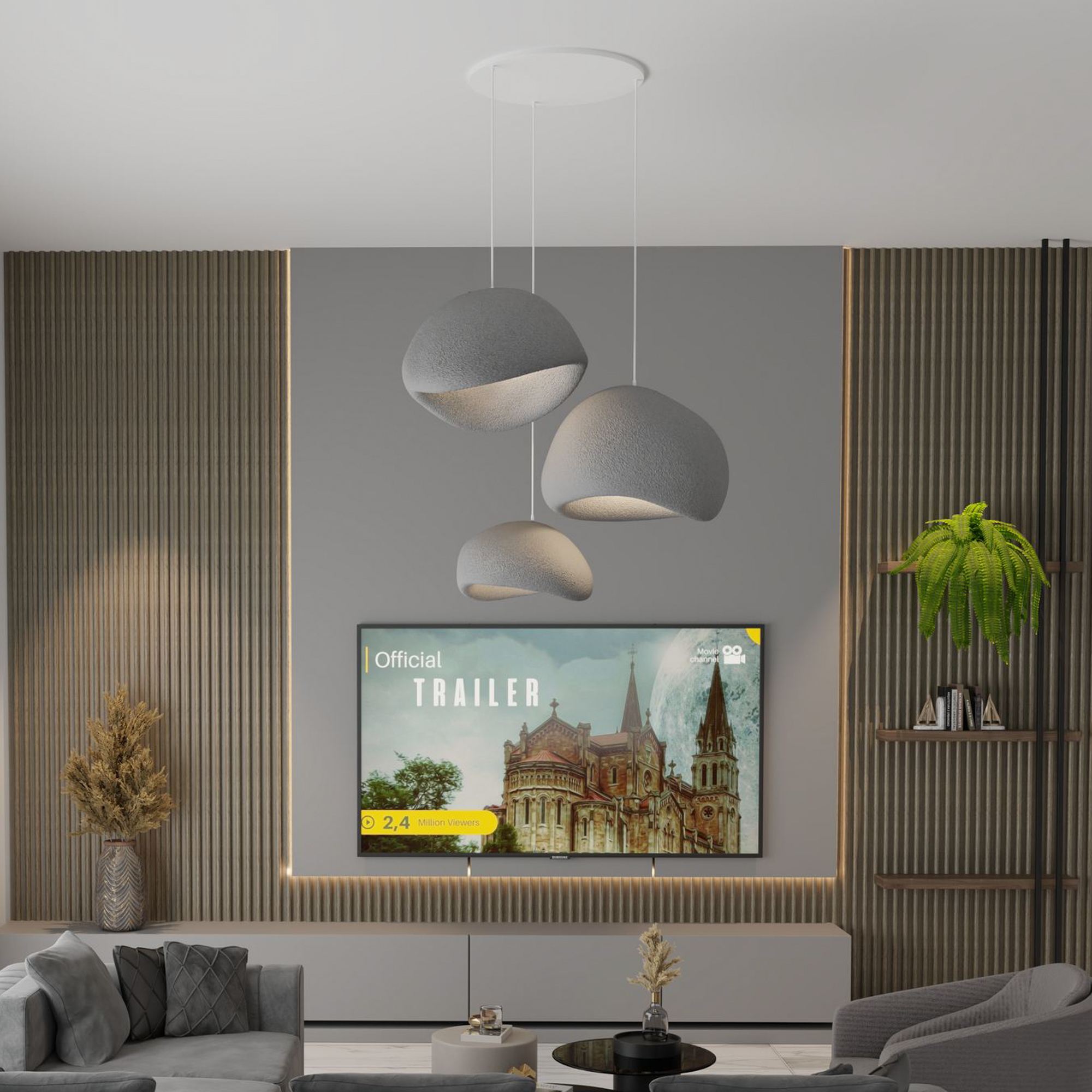 3-Flammig Wabi Sabi Mossgreys Pendelleuchte Beton Grau
