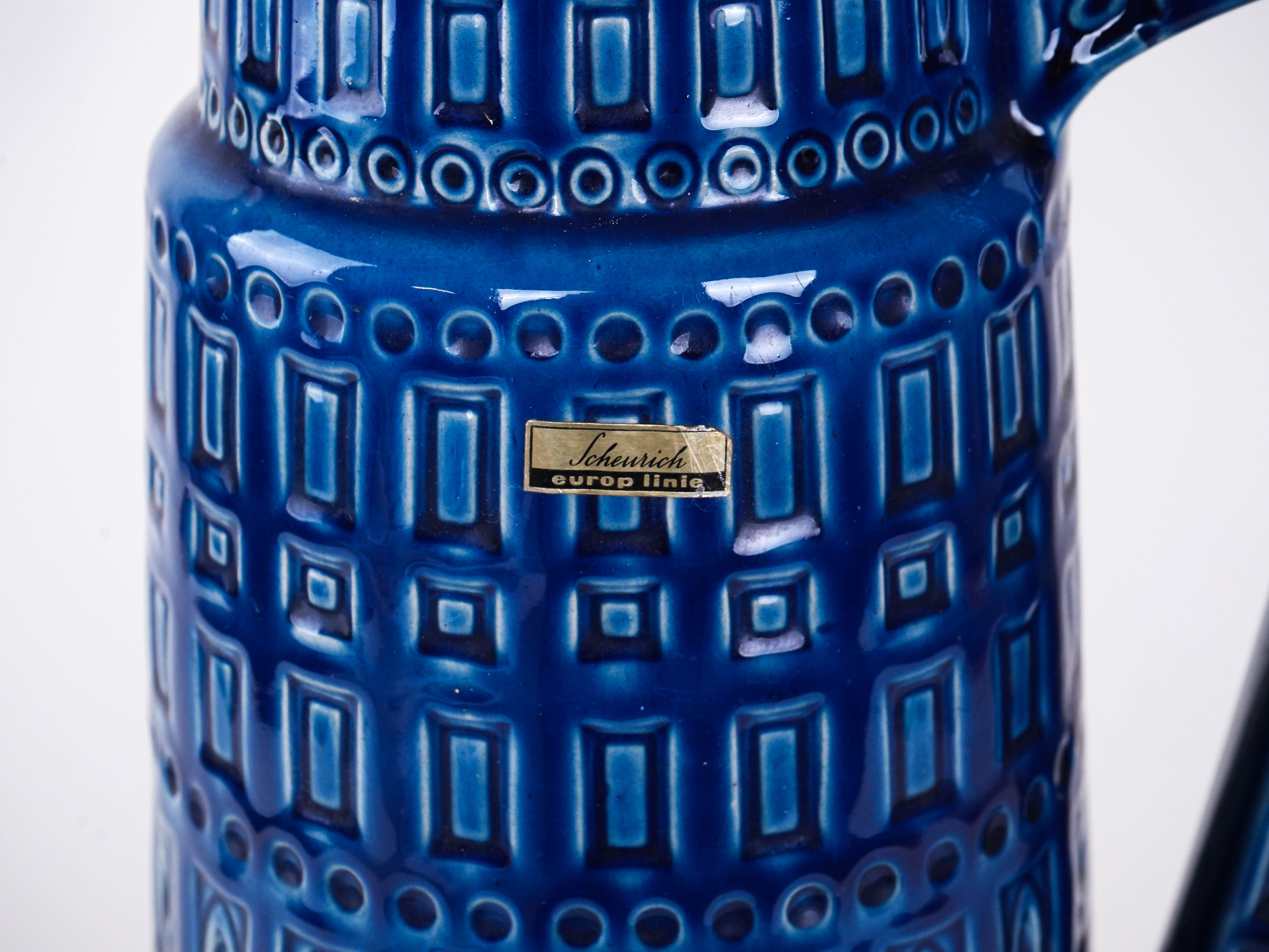 Blaue Keramikvase 1960er Jahre