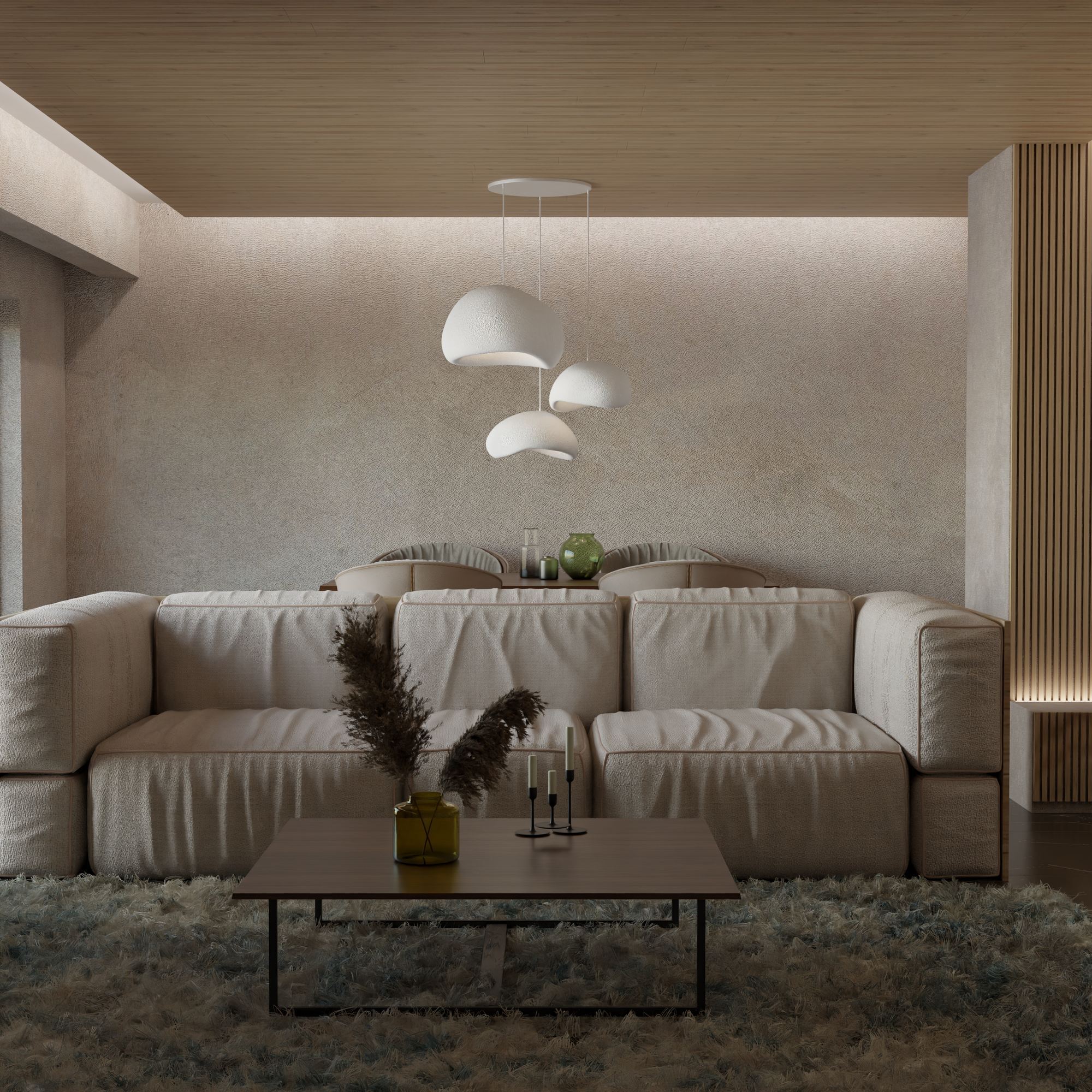 3-Flammig Wabi Sabi Stillforms Pendelleuchte Weiß