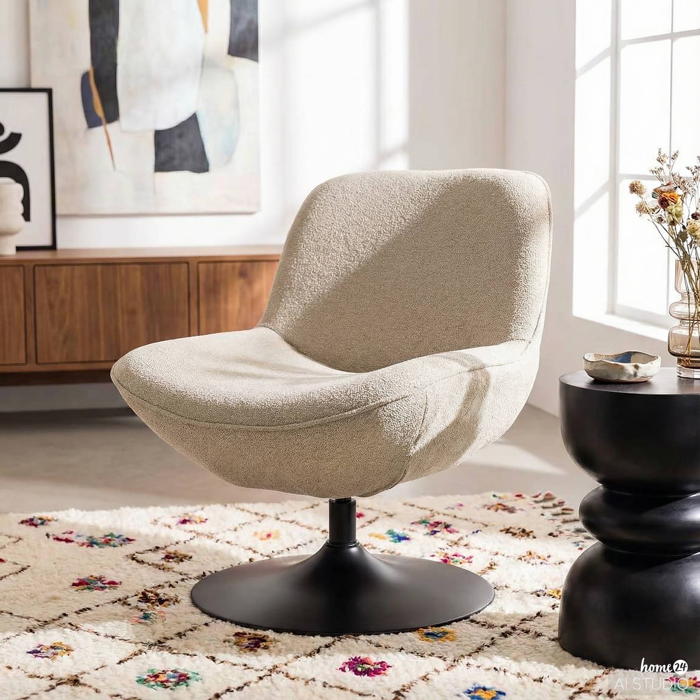 TIAARO Swivel Armchair Bouclé Fabric Greige