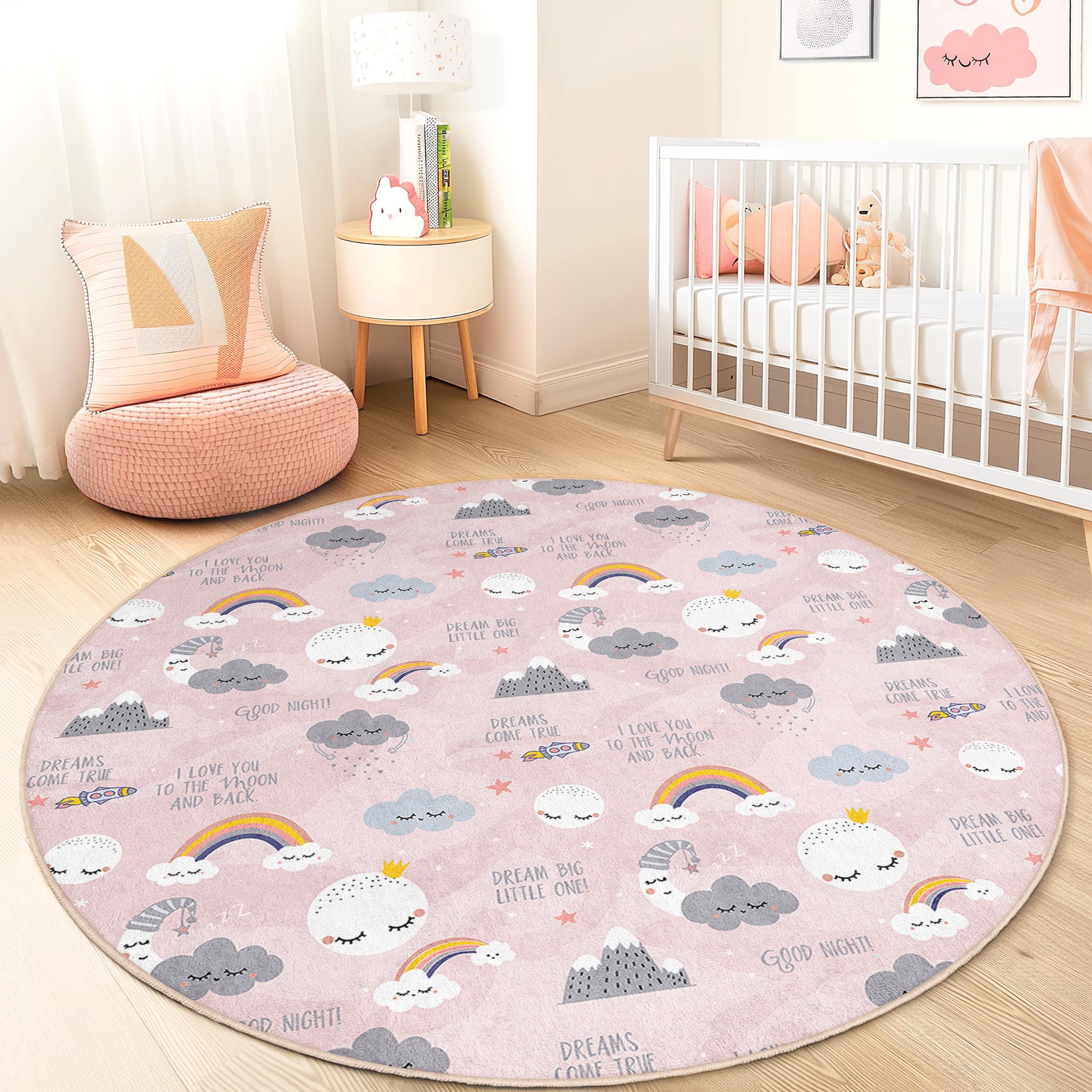 Cloud and rainbow children's rug Multicolored Ø120cm