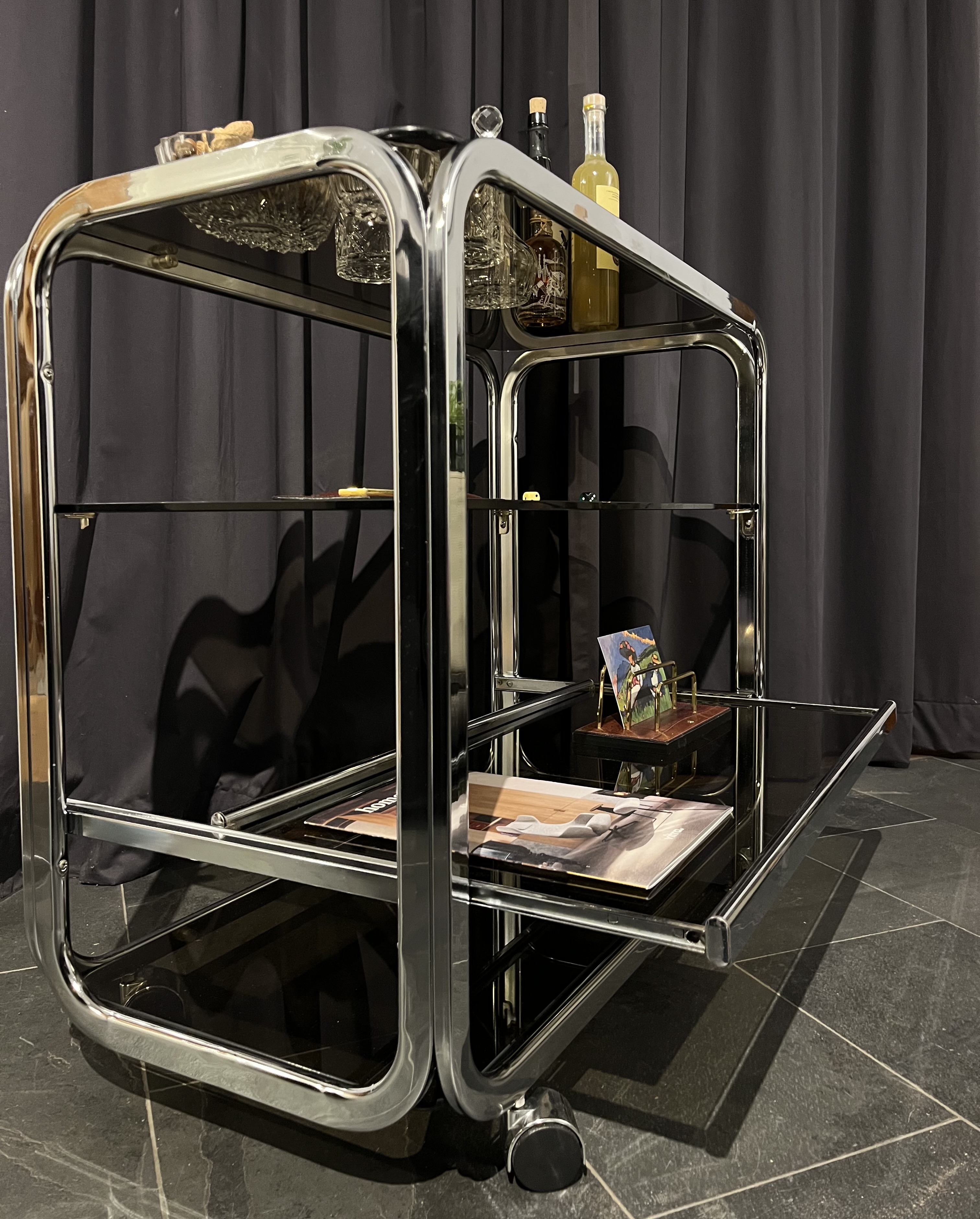 Barwagen Chrom Glas Schwarz