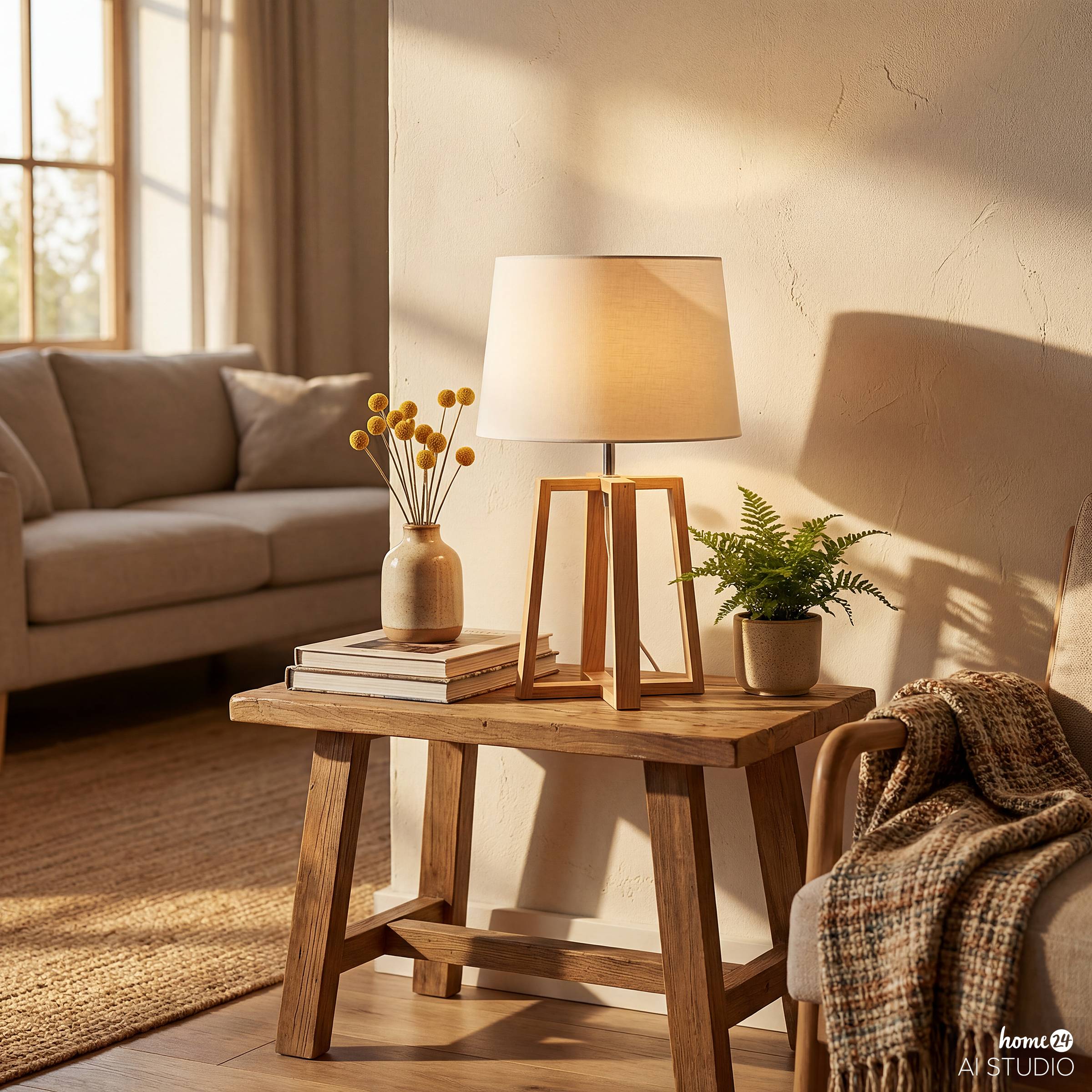 Table lamp Noral 1-light linen solid pine