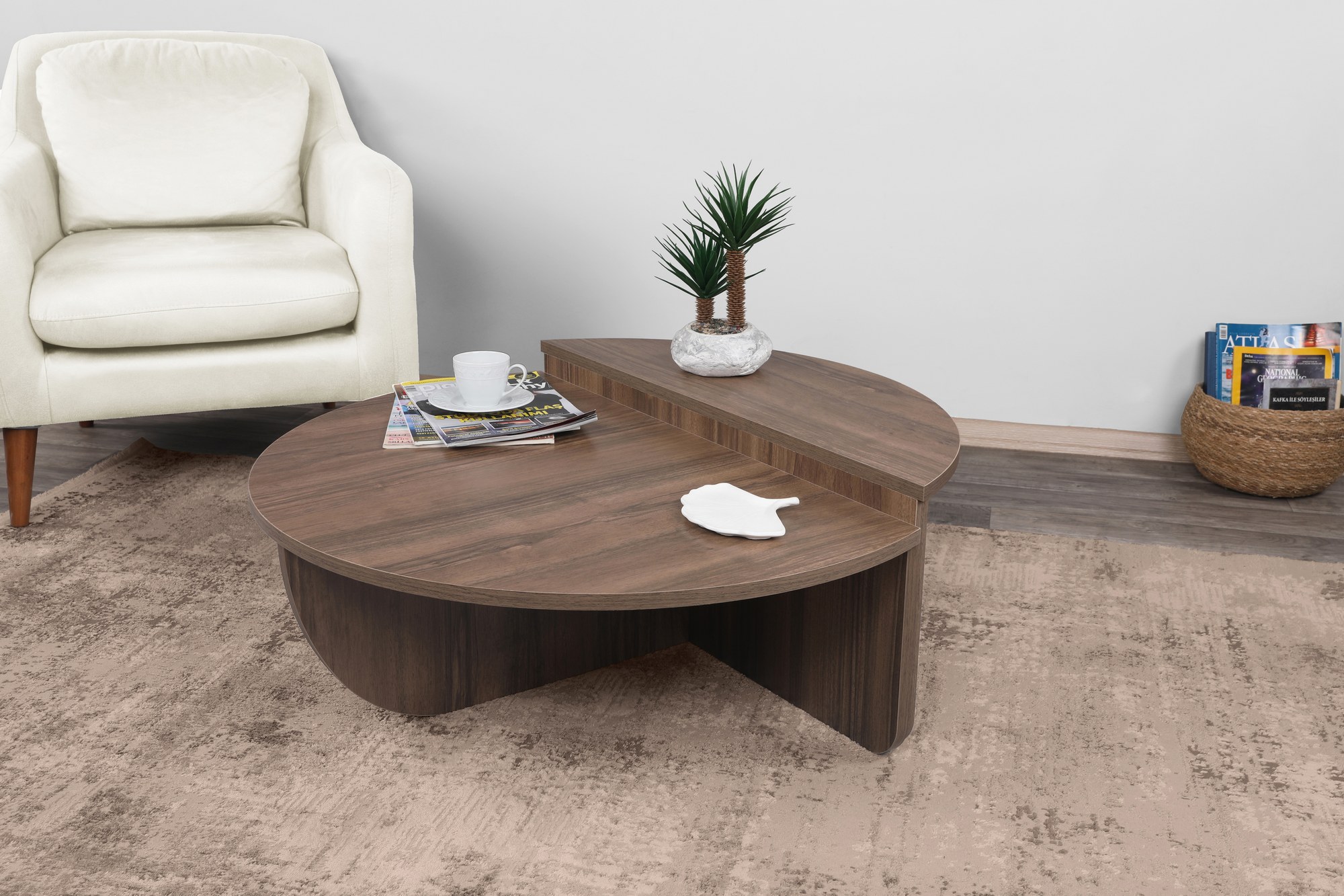 2x Podium Coffee Table Walnut Brown
