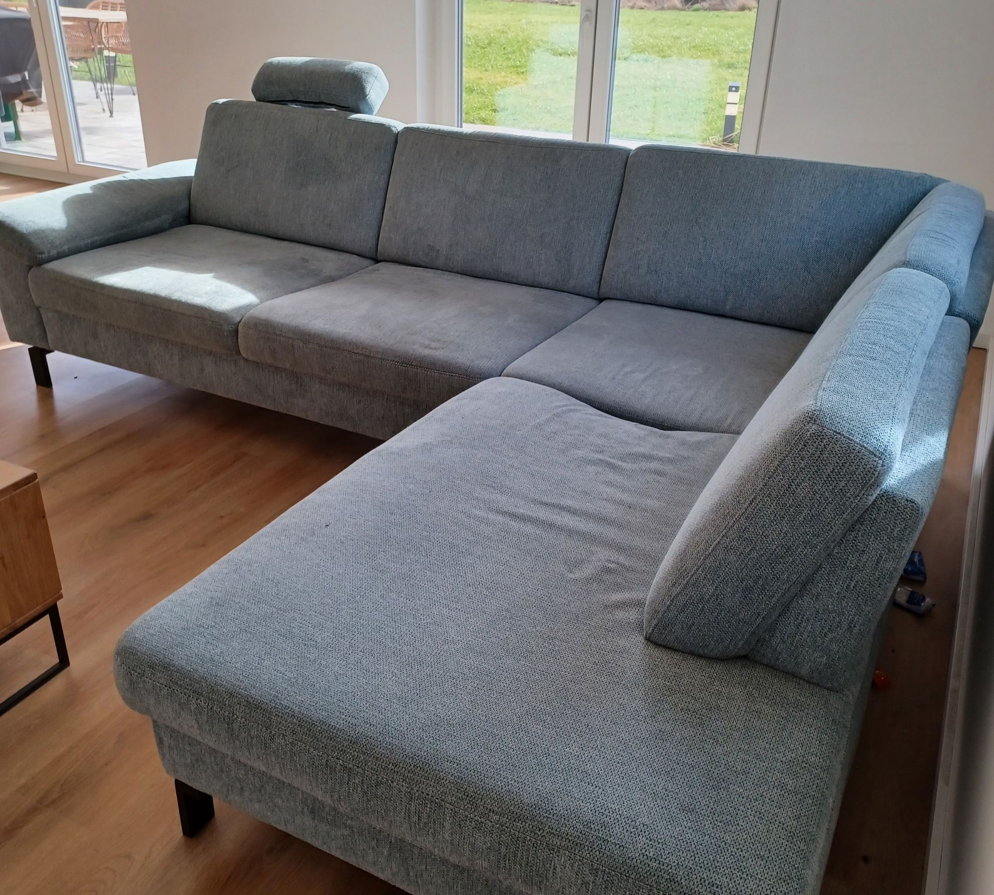 Sofa Récamiere Rechts Textil Metall Blau