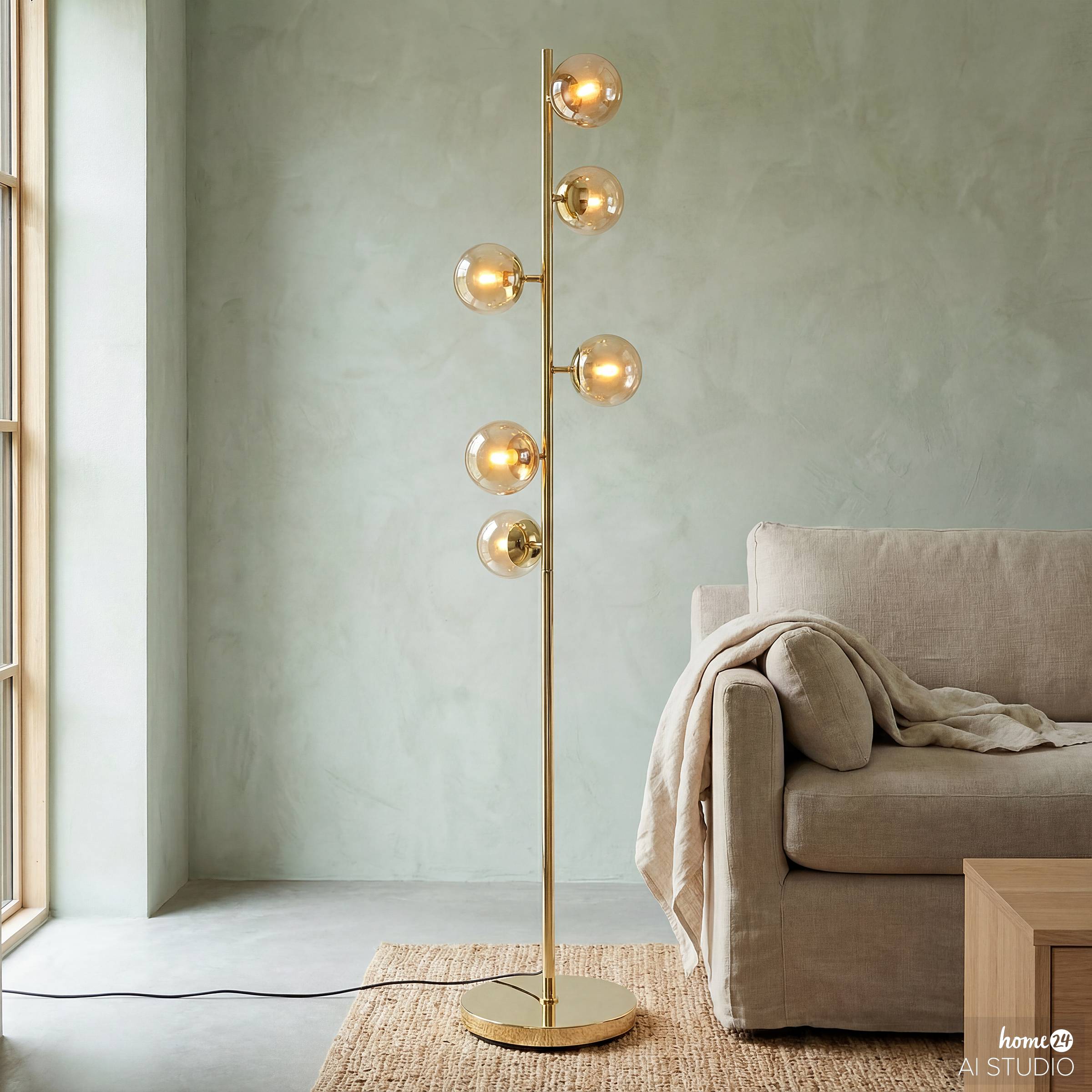 Floor lamp Ilumo Colored glass / Iron 6-Light Beige Gold