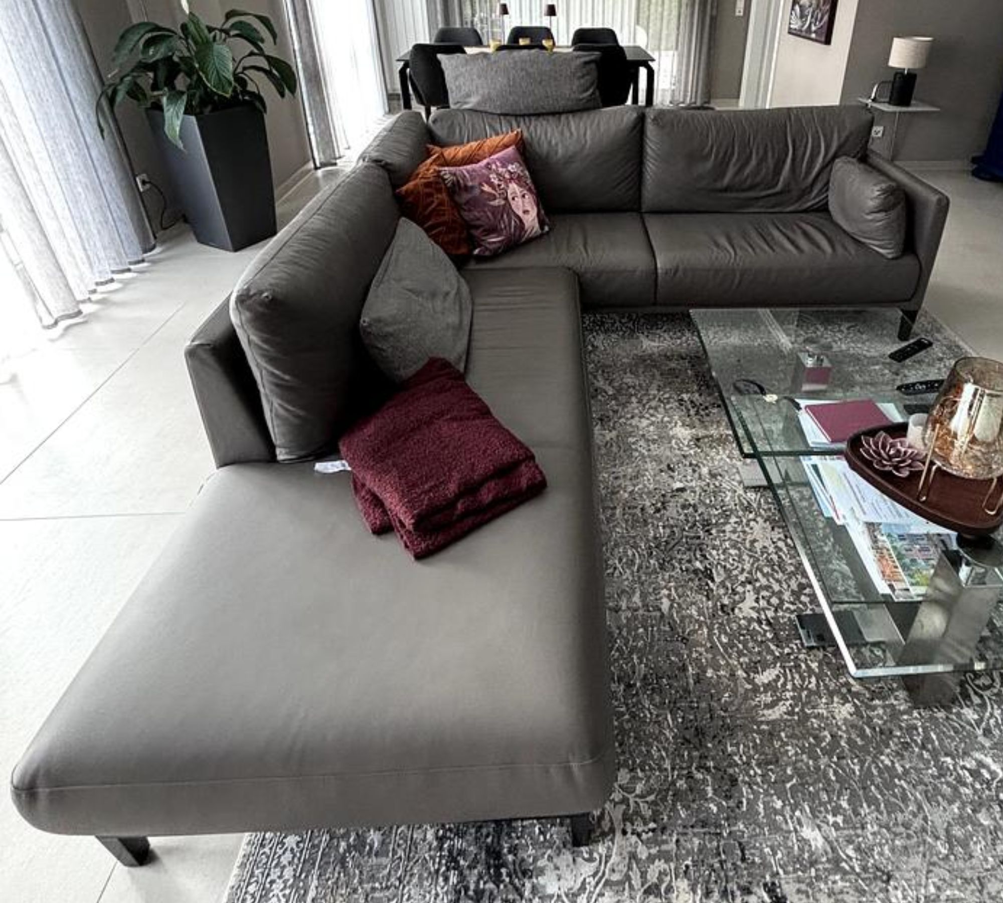 Sofa Récamiere Links Leder Taupe