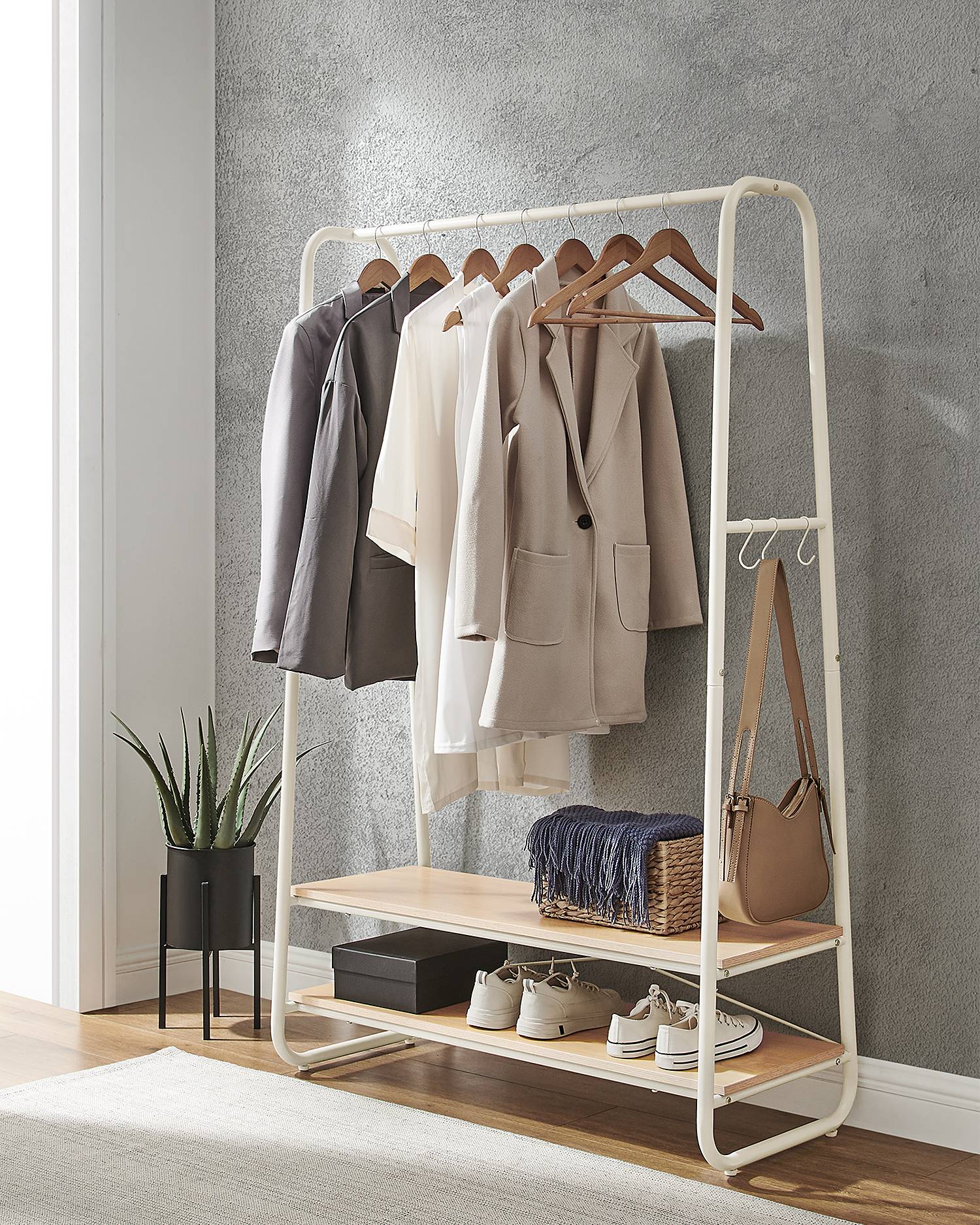 Coat rack Websterville metal oak decor white