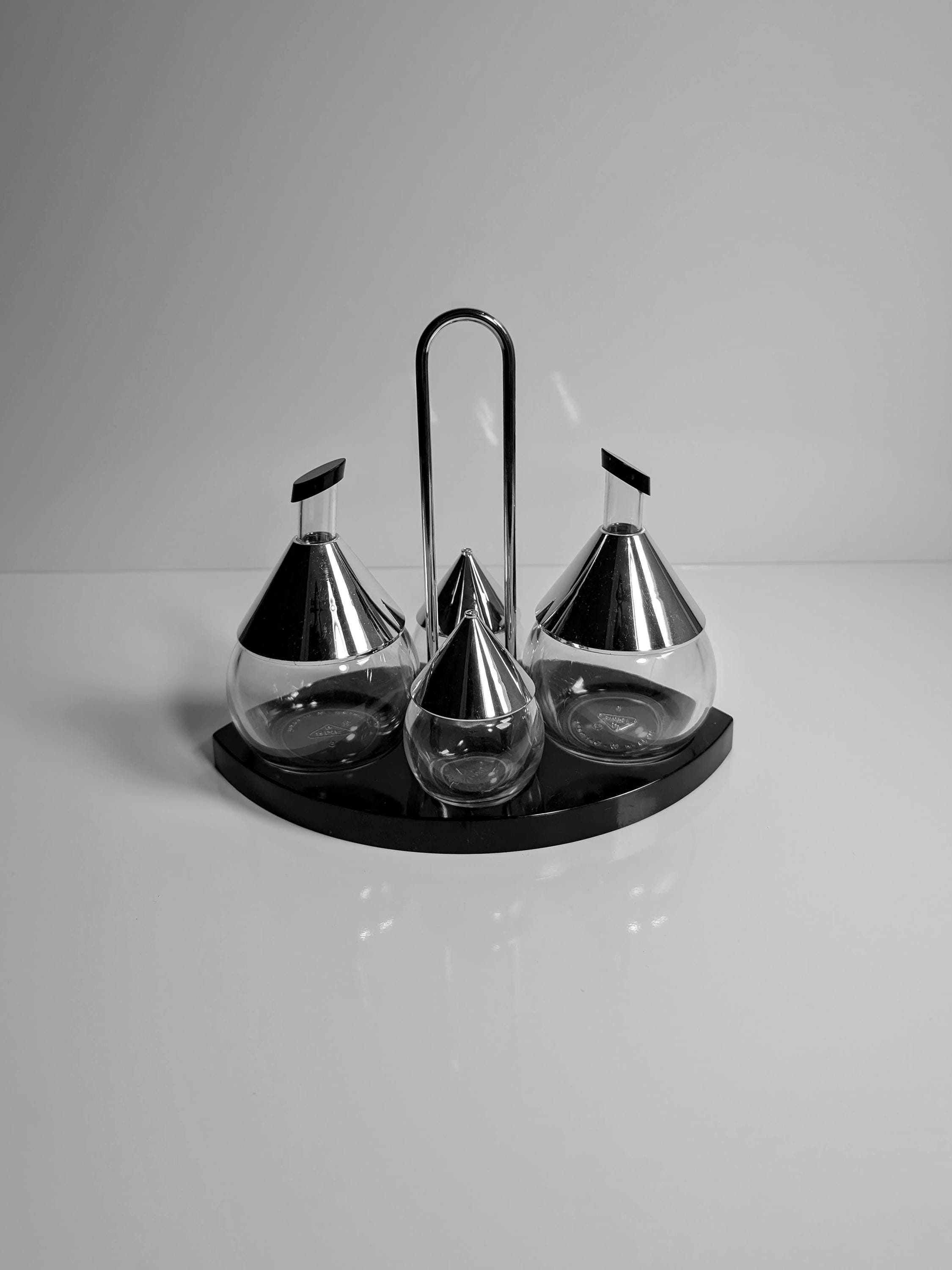 Vintage Condiment Set Metal Glass 1980s