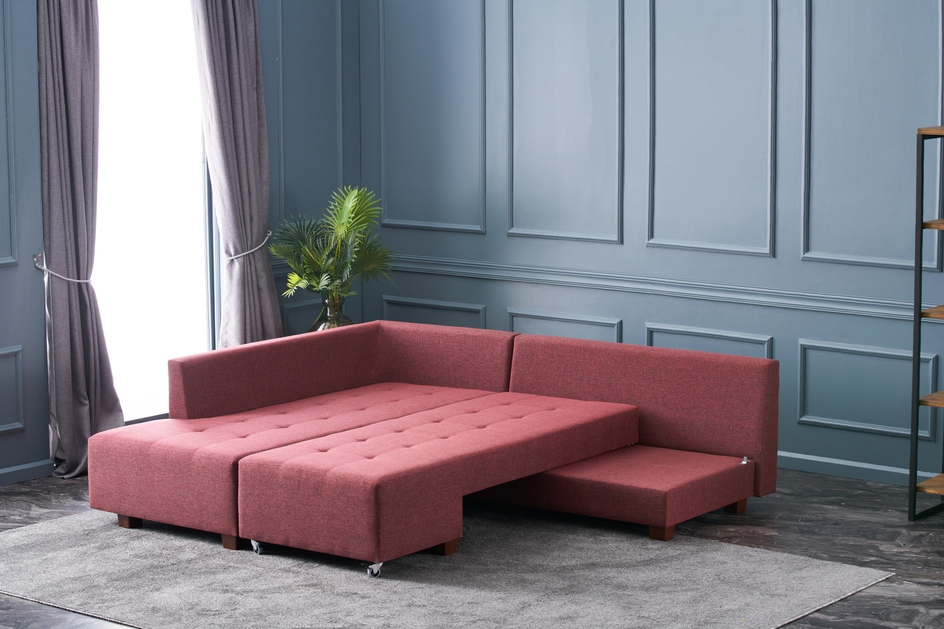 Manama Corner Sofa Bed Left - Claret Red