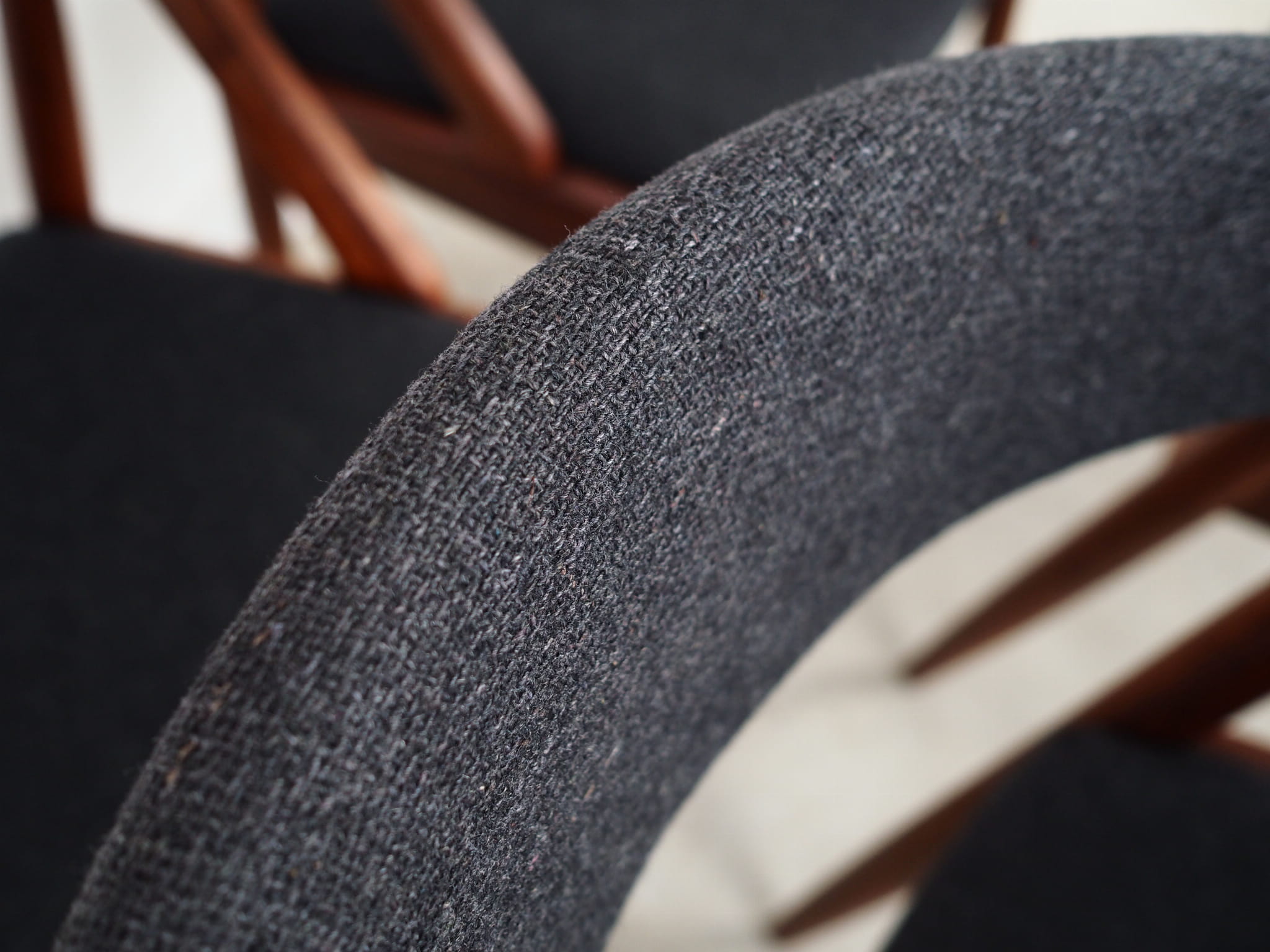 4x Vintage Armchair Teak Textile Black 1970s